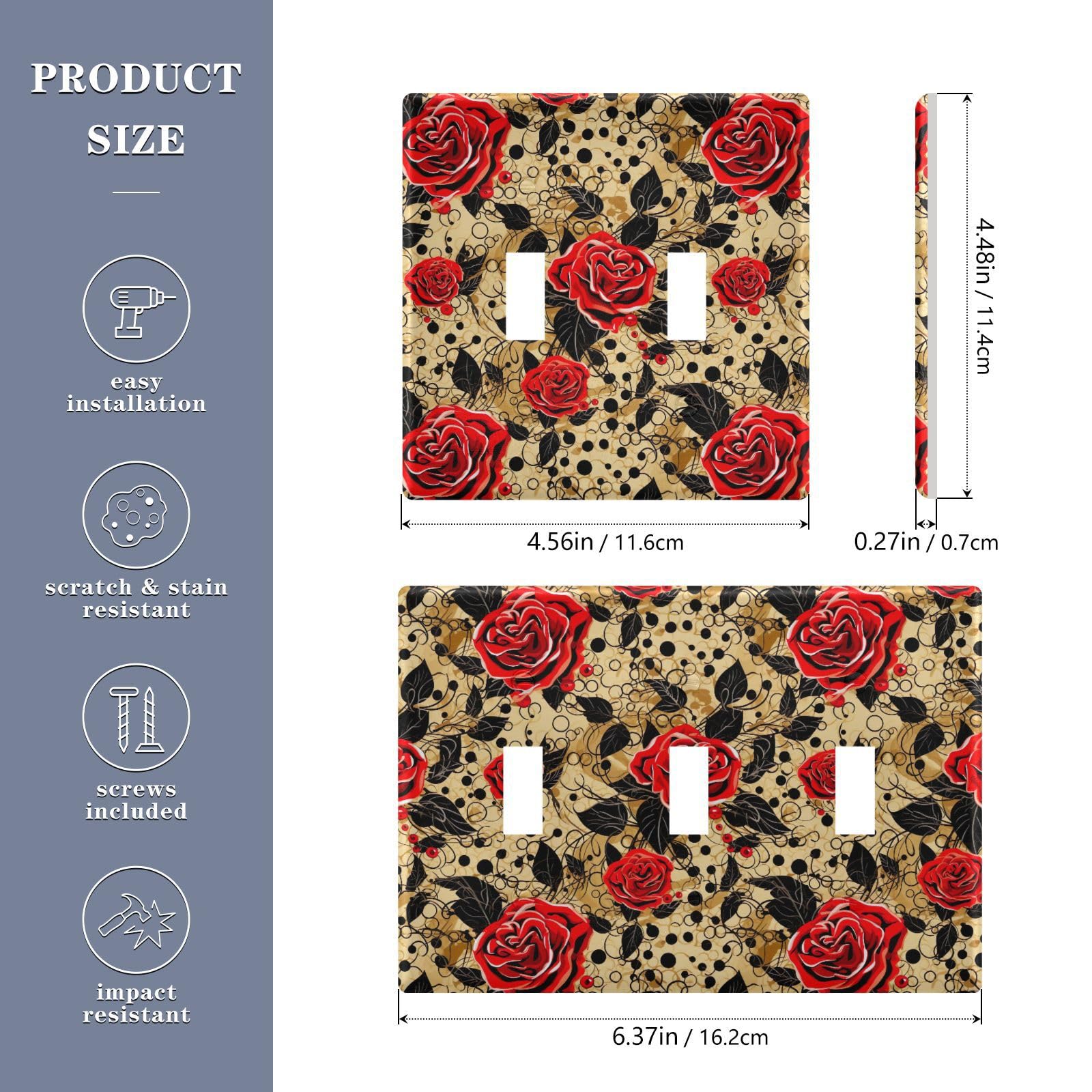 UMIRIKO Red Rose Light Switch Cover Plate Covers Decorative Double Toggle Home Decor 202a8536