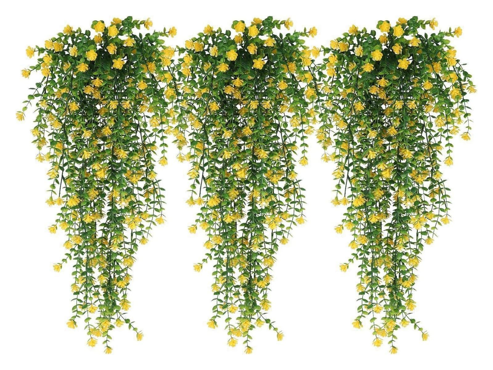 GJgfjGHK Artificial Plant Hanging Flowers with Eucalyptus Leaves Greenery Vine forWall Home Garden Wedding Decoration Outdoor Artificial Plants Indoor(Yellow)