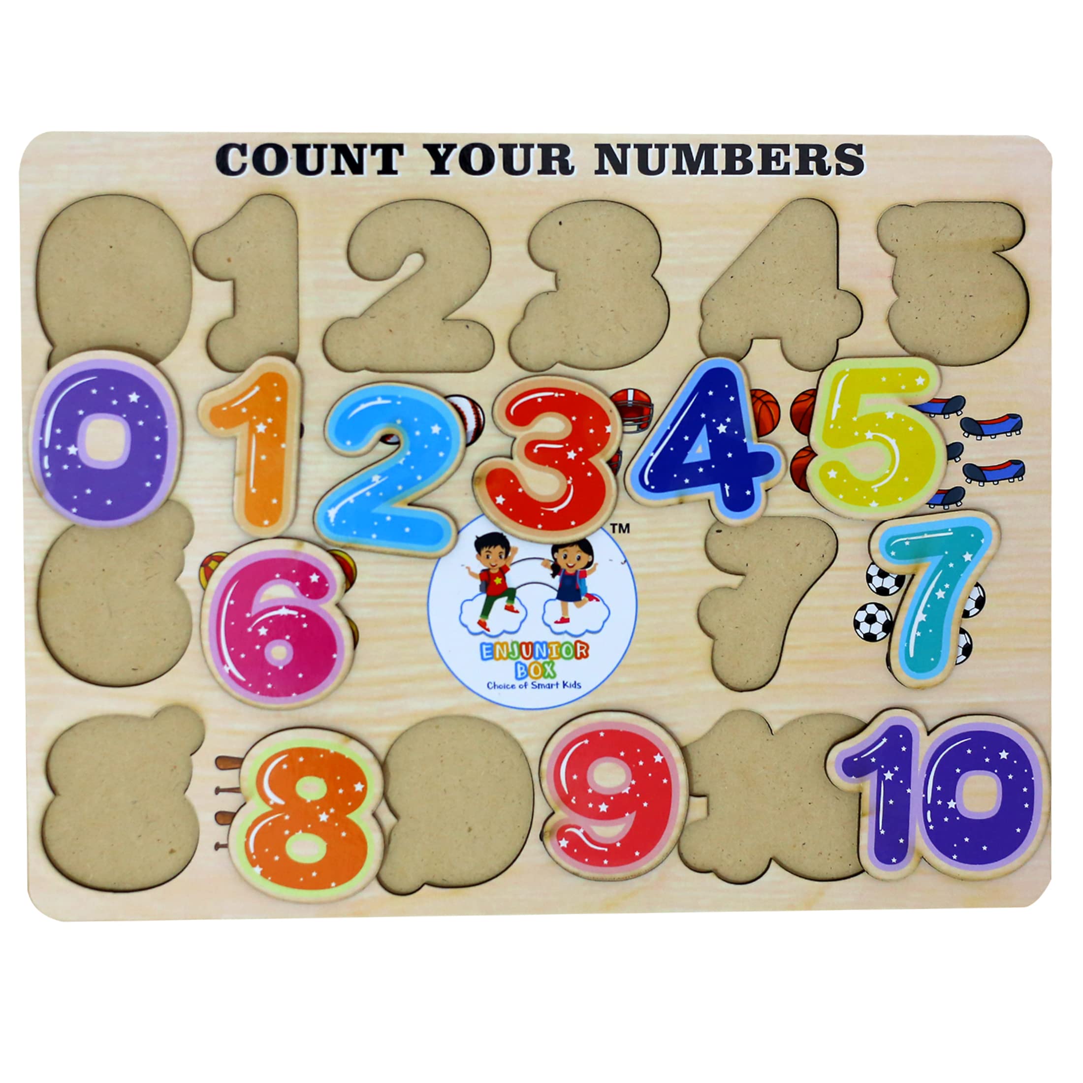 ENJUNIOR BOX - Set of 2 Wooden Learning Boards for Kids: Capital Letters and 123 Numbers (Multicolor) 1
