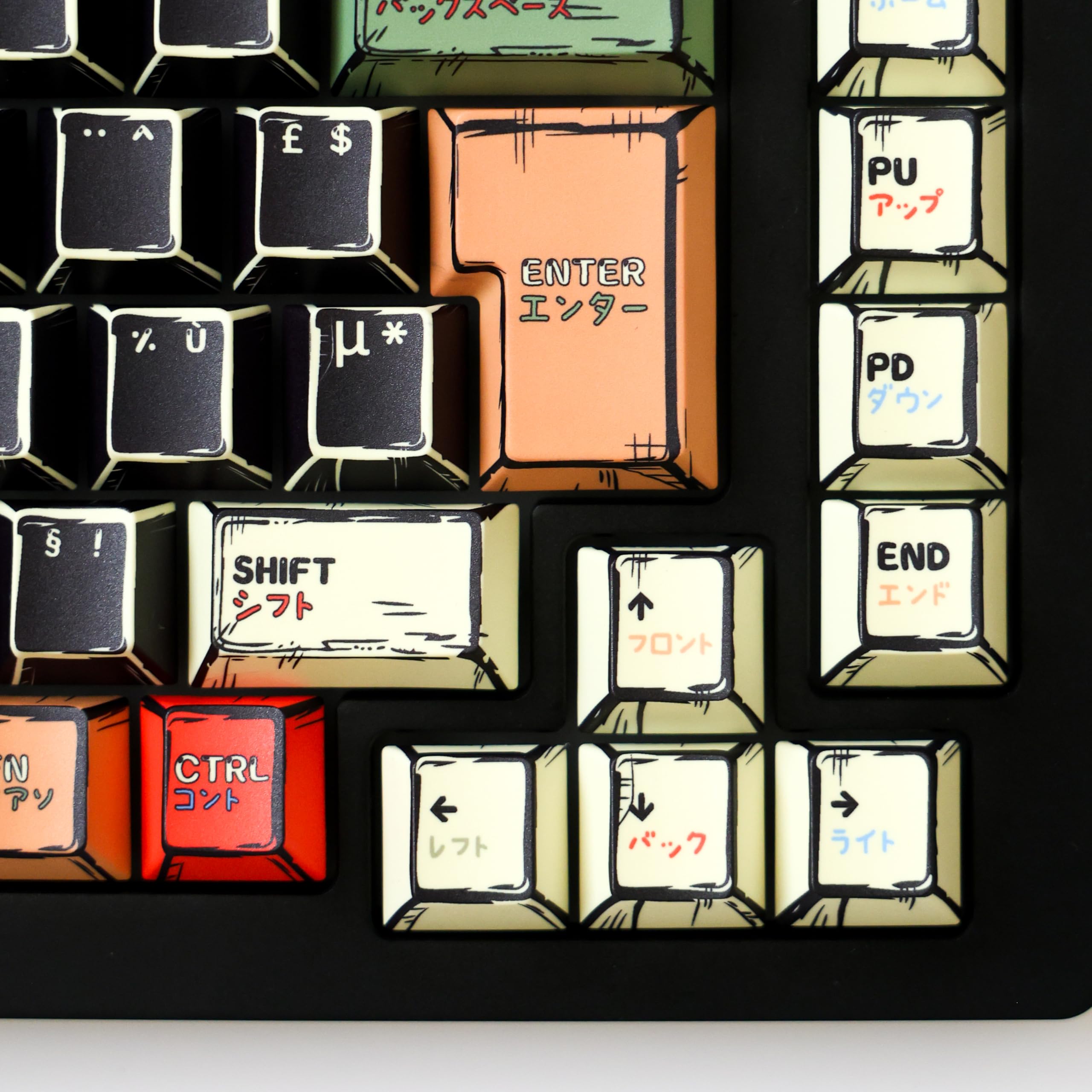 Black Manga Keycaps PBT AZERTY/QWERTY, Layout ISO & ANSI, 143 Touches, Épaisseur 1.8mm, Profil Cherry, Compatible MX Switch, FR/en/DE/ES, pour Clavier Mécanique/Magnétique, 60%/75%/100% (FR)