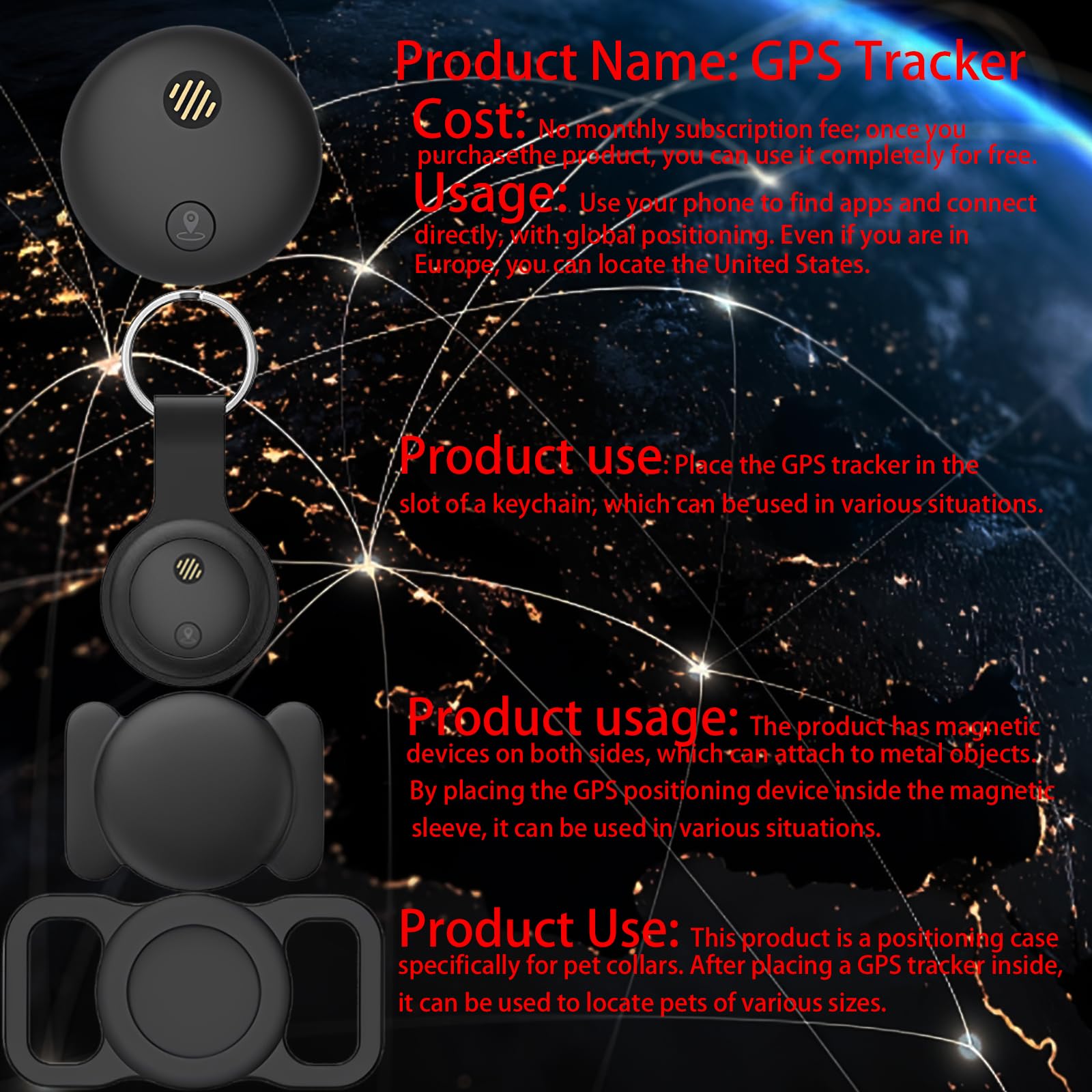 Traqueur GPS pour chiens, collier intelligent avec localisation en temps réel – Tracker de localisation pour animal de compagnie avec support, sans frais mensuels/sans carte SIM, fonctionne avec iOS