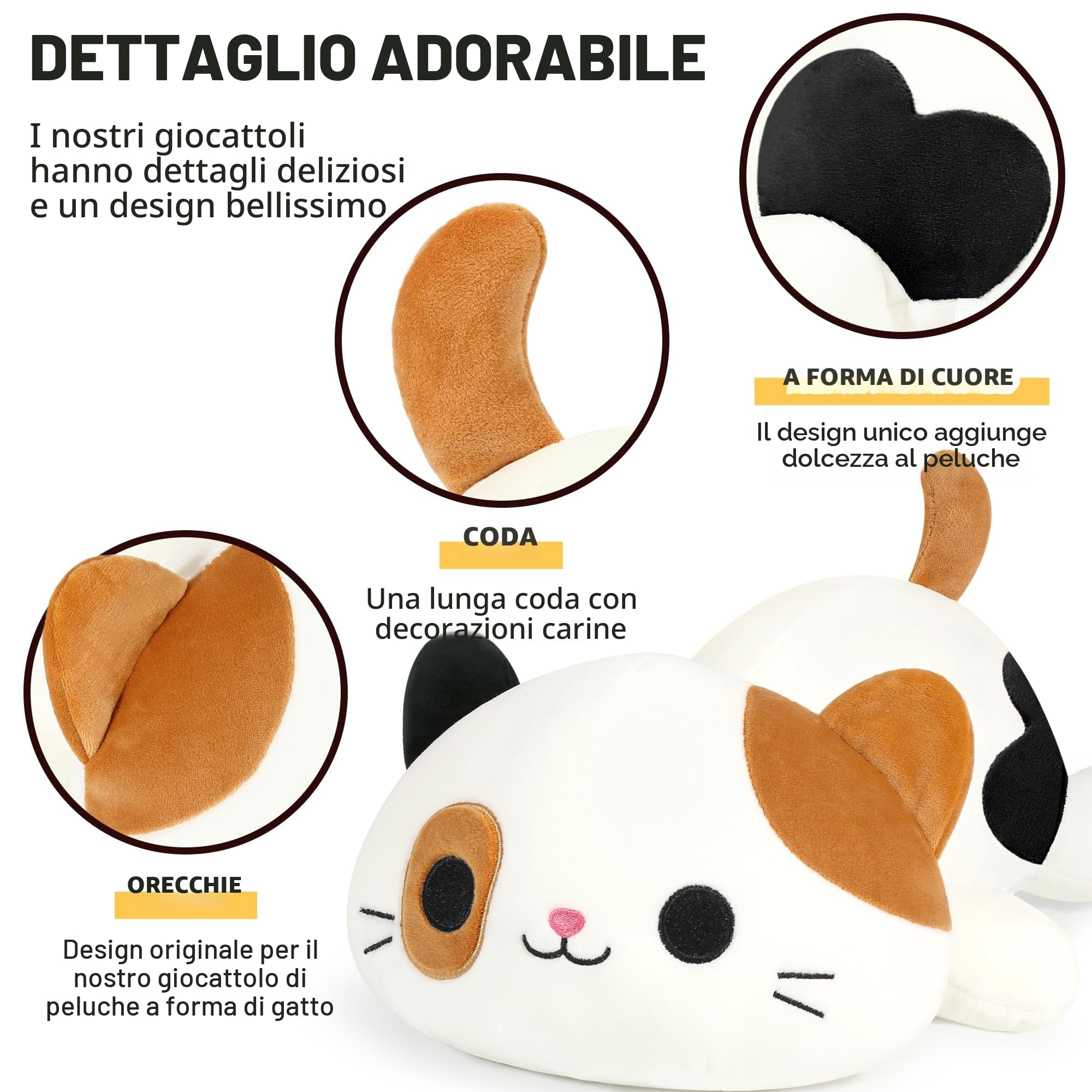 Shownicer - Peluche di gatto kawaii, cuscino in peluche, giocattolo per bambini, regalo per ragazze di 3+ anni (Marrone, 30 cm)