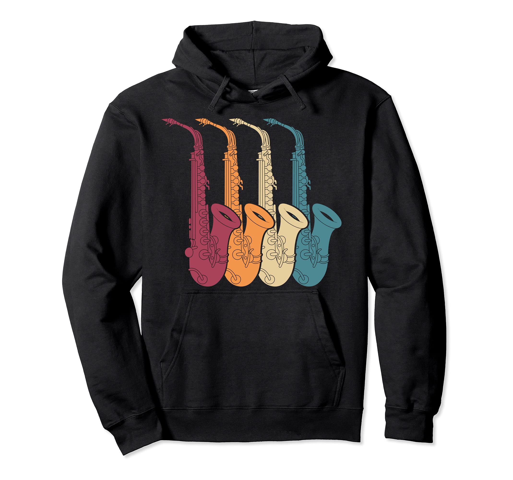 Retro Saxophonist Musical Instrument Jazz Music Saxophone Pullover Hoodie, Black