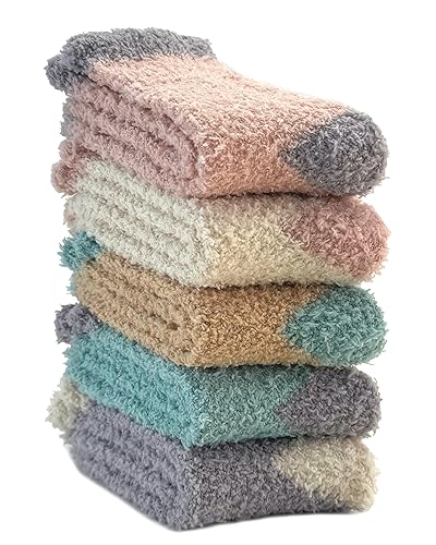 TEHOOK Warm & Cozy Gifts for Women, Stocking Stuufers, Fluffy Fuzzy Plush Sleeping Slipper Socks - Soft Warm Fabric - One Size - 68-fuzzy Socks-no2-5pc