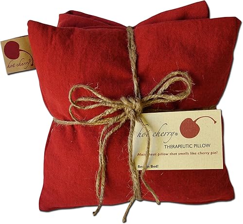 Miniatura 2 de Hot Cherry Pit - Almohada cuadrada triple (mezclilla roja, teñida naturalmente) con calor húmedo natural que alivia el dolor muscular, alivio de