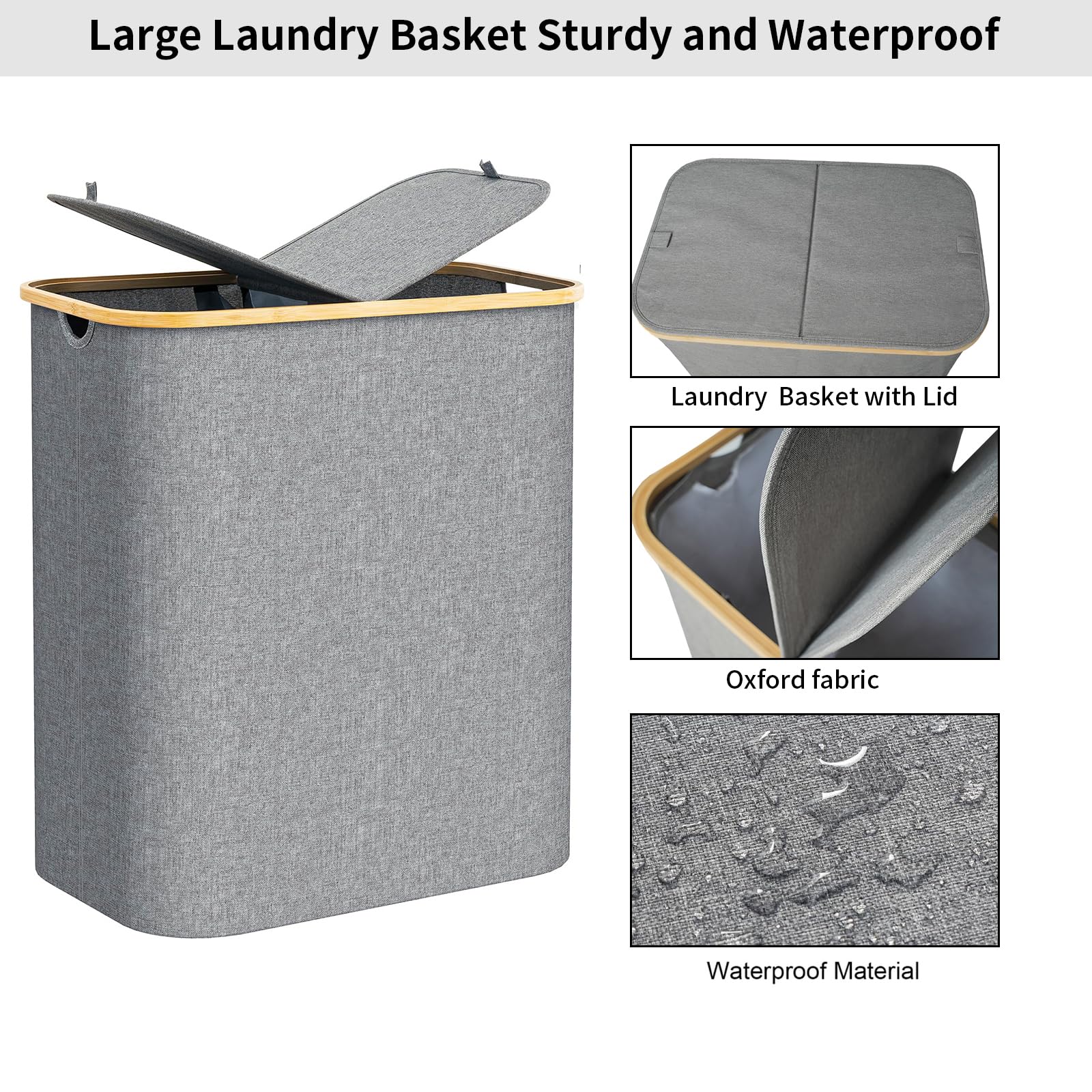 Werduoland 140L Double Laundry Hamper with Lid Divided Laundry Hamper Large Laundry Basket 2 Section Laundry Hamper with Removable Bag Dual Hampers for Laundry Double Sided Hamper for Bathroom (Grey)