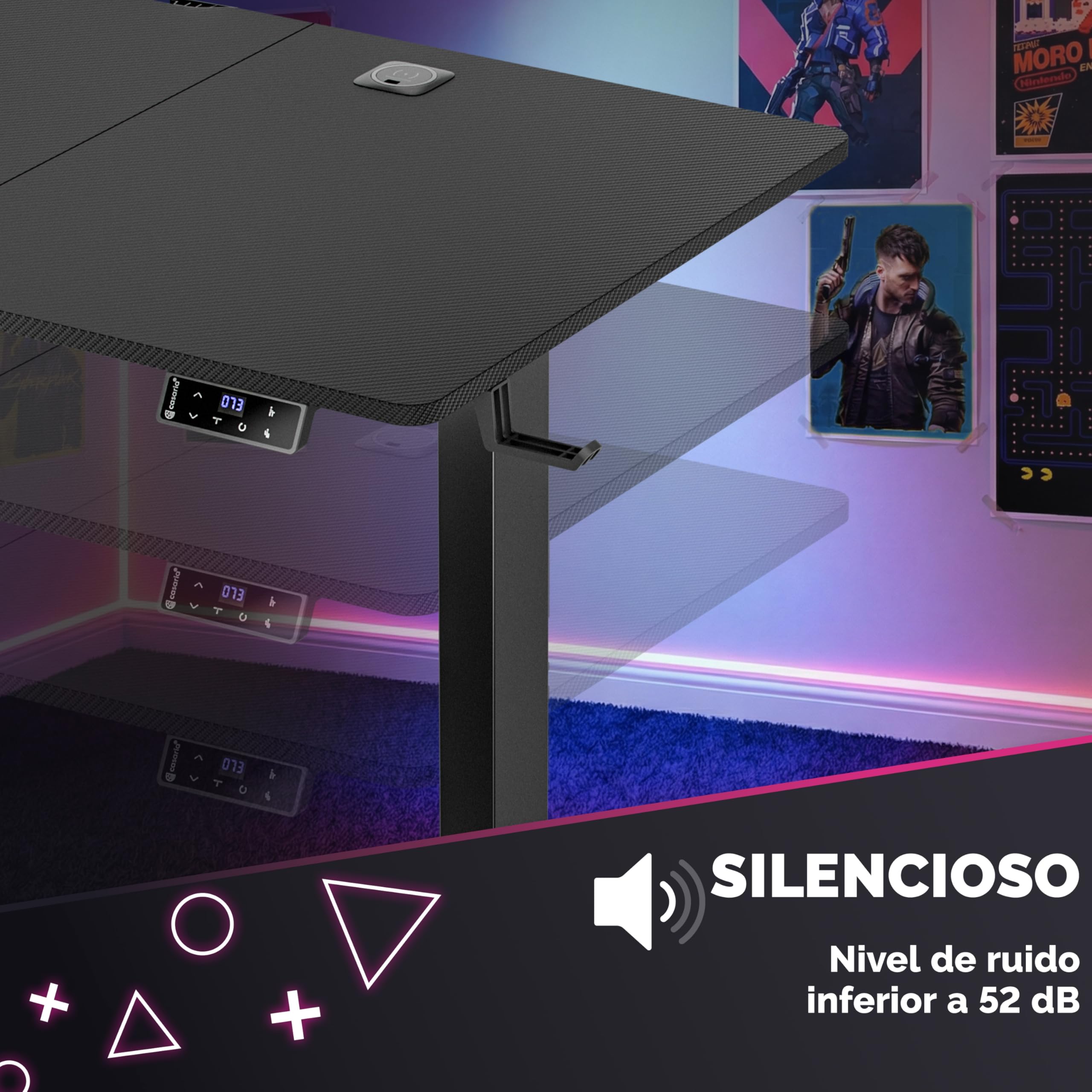 CASARIA® Escritorio Eléctrico Regulable Altura 120x60cm Mesa Elevable 80Kg LCD Función Memoria Temporizador USB-C/A Home Office Oficina Negro | Eléctrico, Altura ajustable 72 a 117cm, función de memoria, cargador inalámbrico con USB-C y USB-A