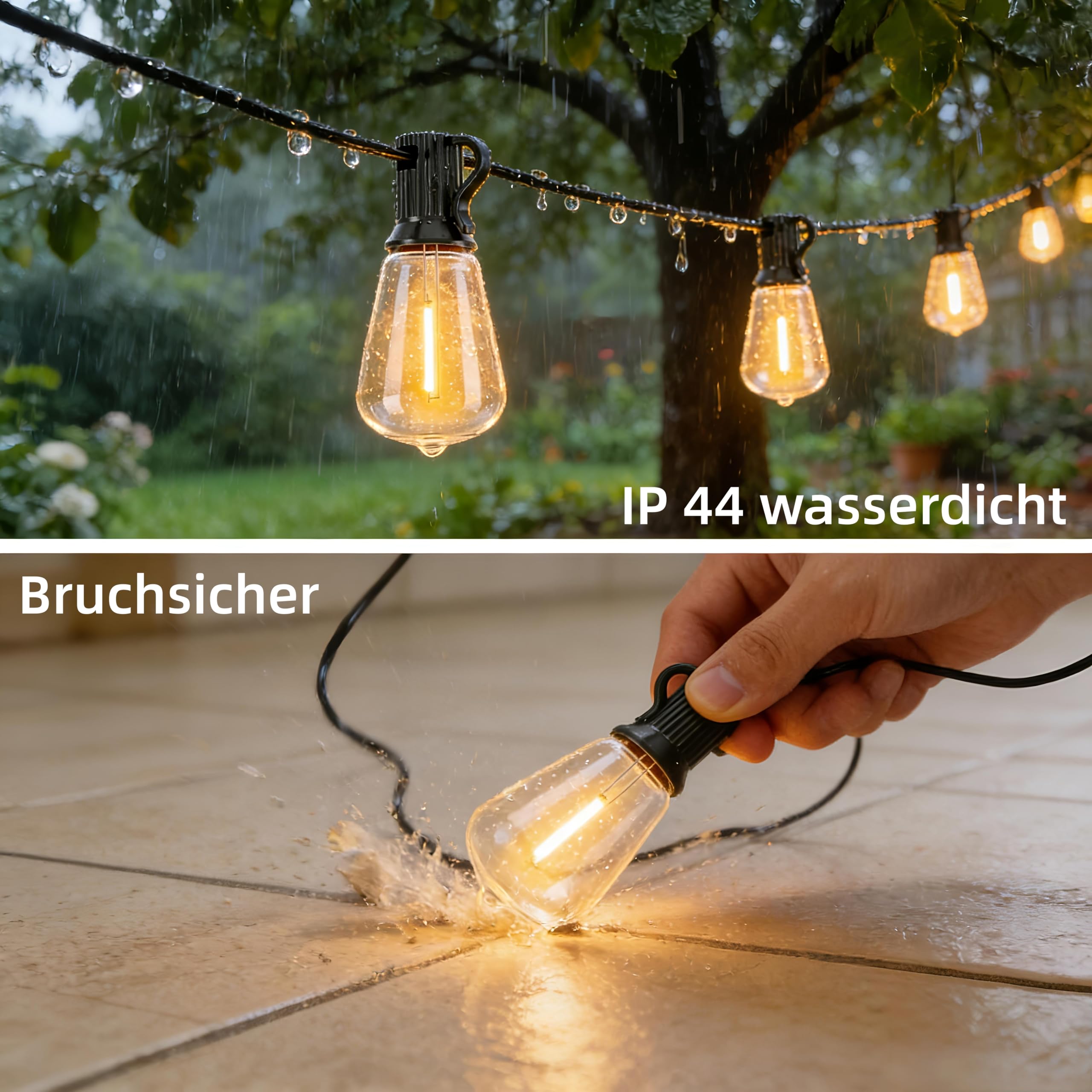 AzureStar Catena luminosa per esterni, 30 m, 100 m, estendibile, per esterni, IP44, impermeabile con 50 + 2 ST38 LED, in plastica, luce bianca calda, per esterni, giardino, terrazza, matrimonio