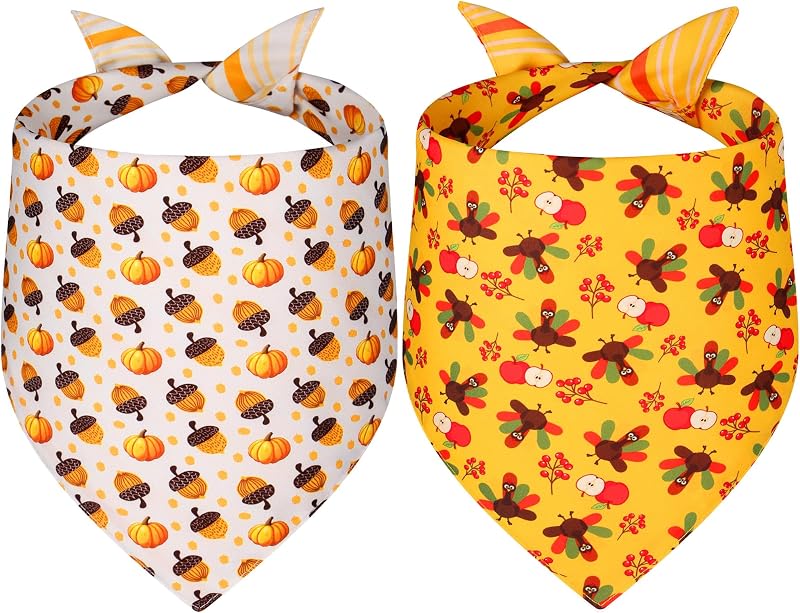 Bandana Triangular para Cães Gofshy com Estampas de Ação de Graças, Dupla Face, XLarge, Pacote com 2
