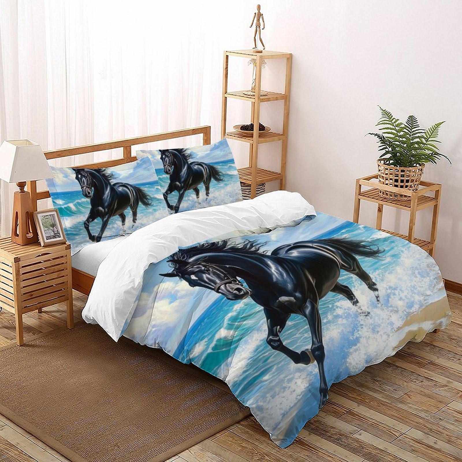 Housse de couette cheval parure de lit microfibre 260x220cm