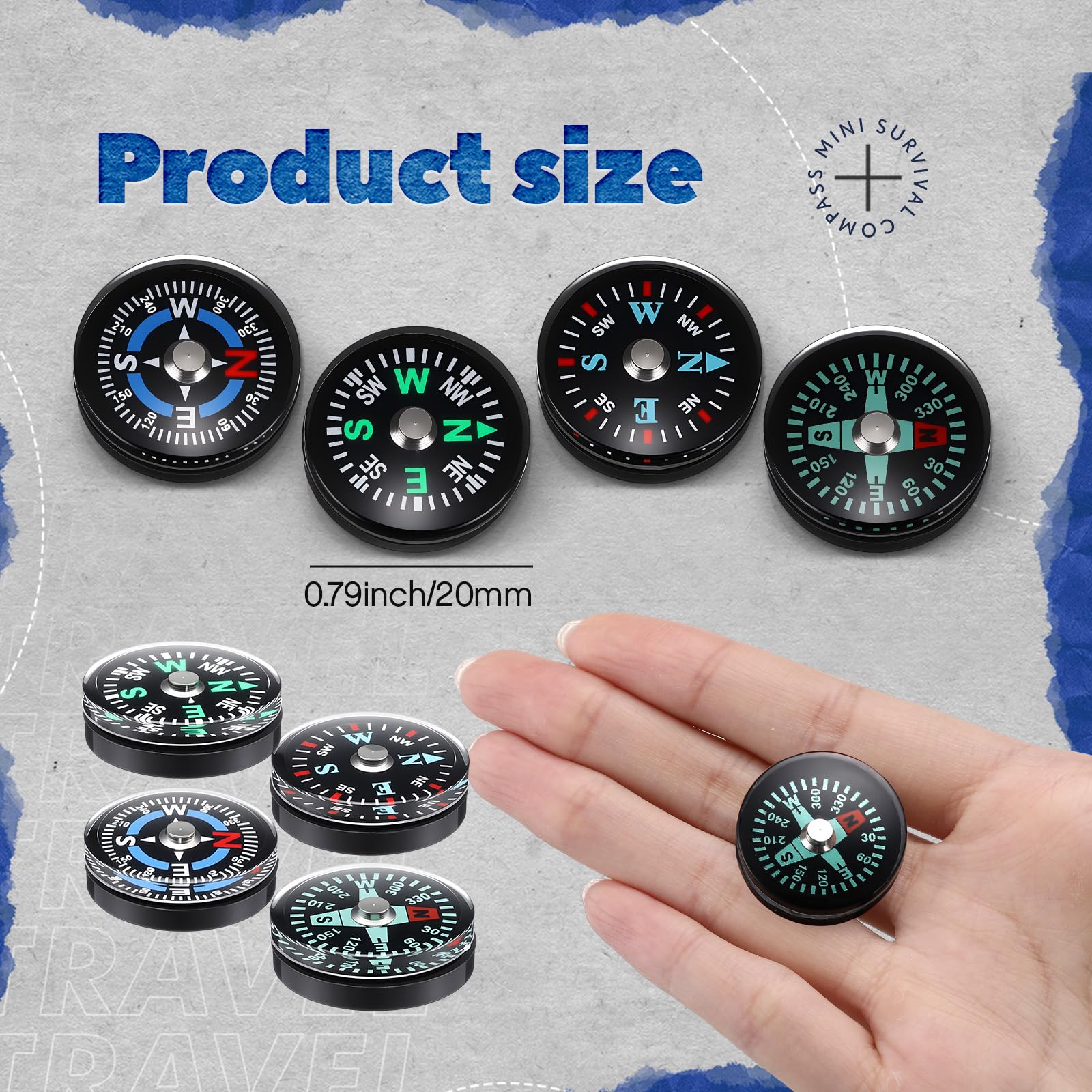 Relaxweex 100 Pcs Button Compass Bulk 20mm Mini Survival Compass Pocket Oil Filled Compass for Camping Hiking Boating Touring Outdoor Activities, 4 Styles - Image 2