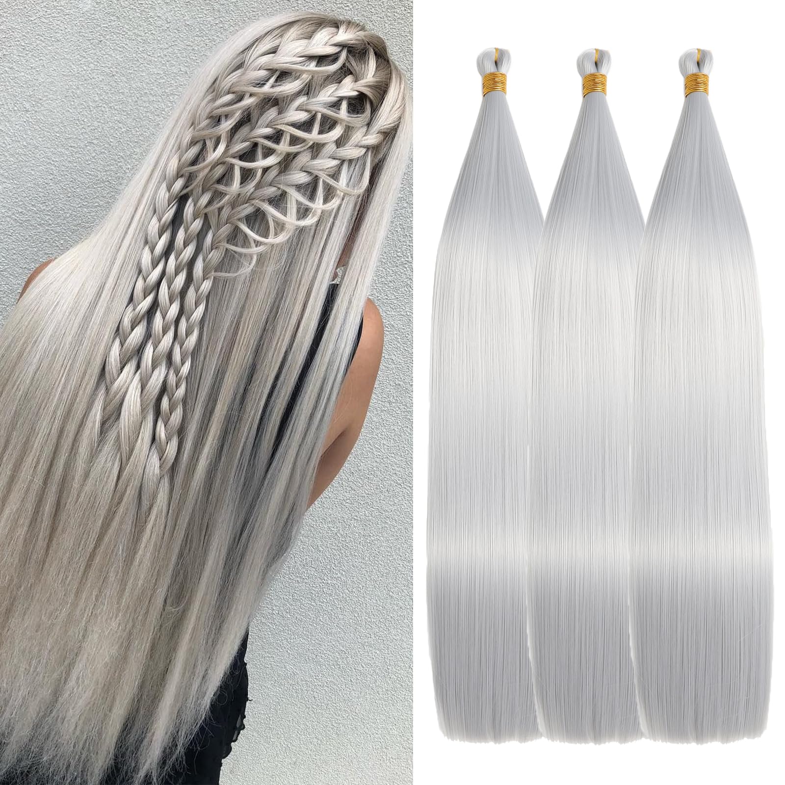 Locescsoc 24 Inch Bone Straight Braiding Hair 150g 3 Packs Straight Hair Extensions, Ariel Straight Hair Bundles
