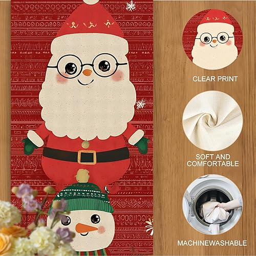 Miniatura 85 de Juego de manteles individuales y camino de mesa de muñeco de nieve y árbol de Navidad, 7 piezas (1 camino de mesa + 6 manteles individuales), diseño