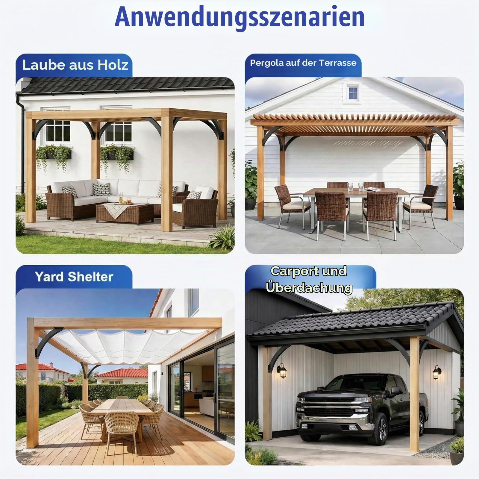 4 Stück 45-Grad-Winkelhalterung, Balkenverbinder/Pfostenverbinder | Eckverbinder Holzverbinder, Eckhalterung Holzbalken Pavillon Halterungs Set, Pergola Verbinder/Pergola Brackets