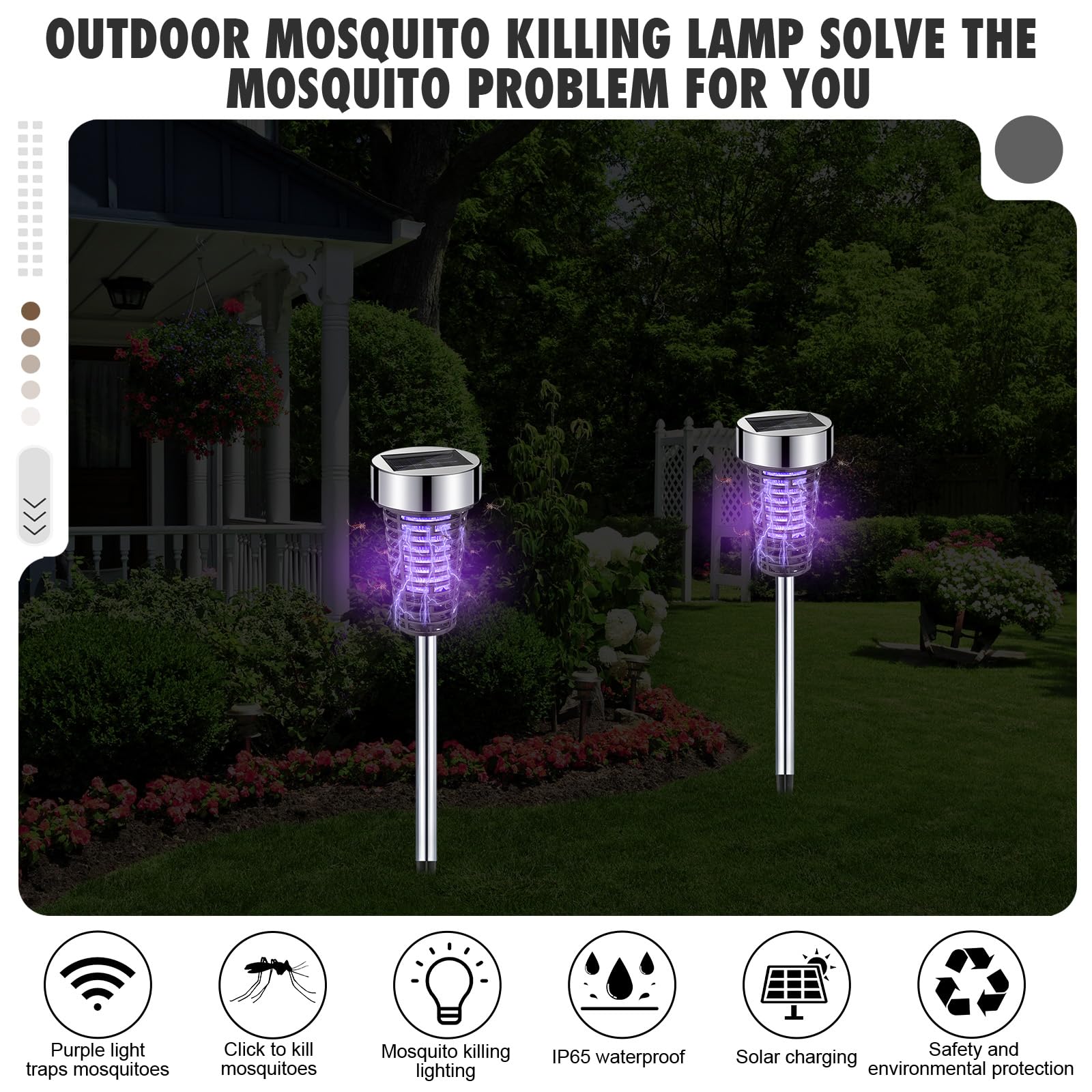 Qualirey 4 Stück Solar Bug Zapper Moskito für den Außenbereich, wasserdicht, LED-Licht, Außenmückenschutz, Killer-Insektenvernichter für drinnen und draußen, Terrasse, Hof