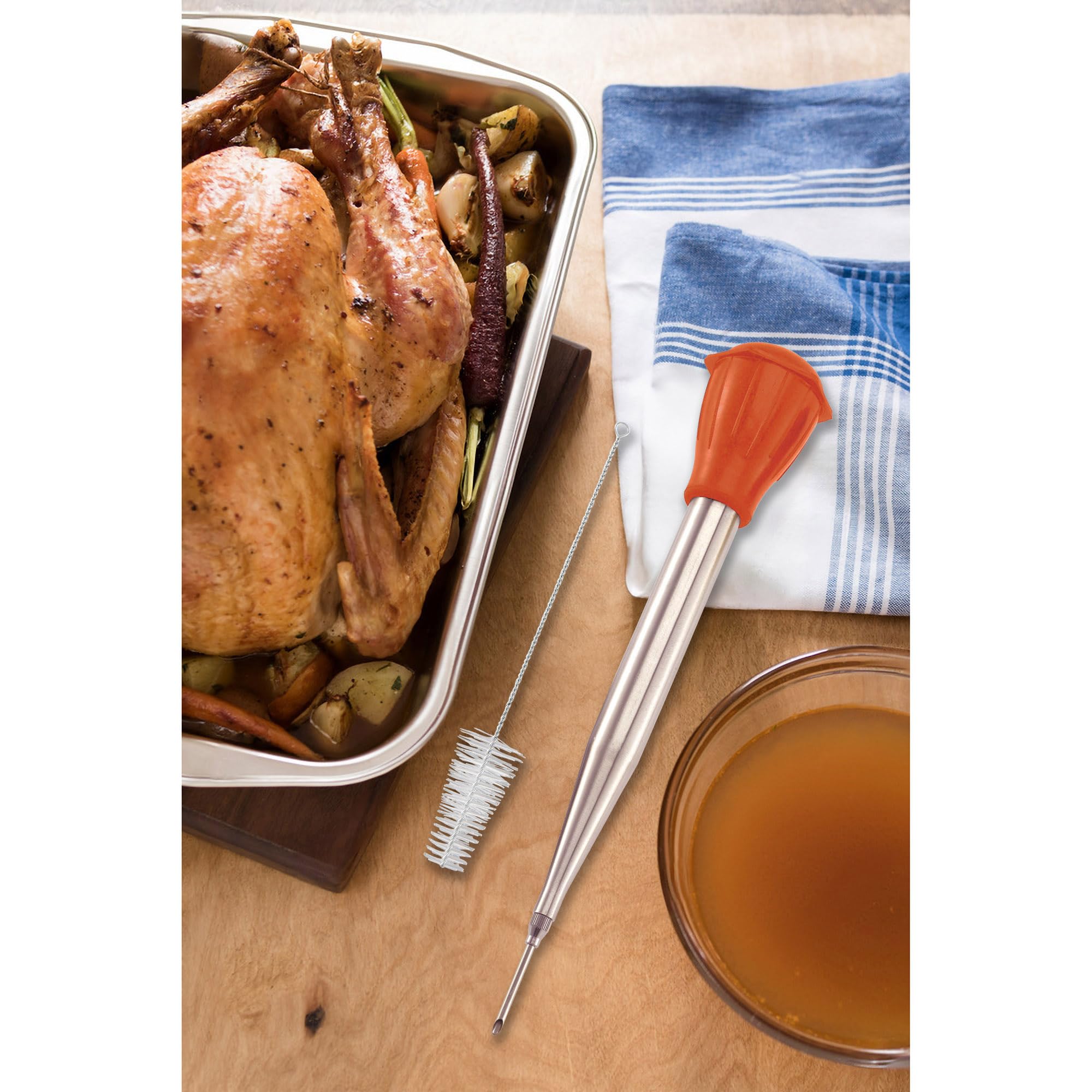HIC Kitchen Aguja inyectora de pavo resistente al calor, acero inoxidable 18/8, silicona, 13 pulgadas, 2 onzas, juego de 2