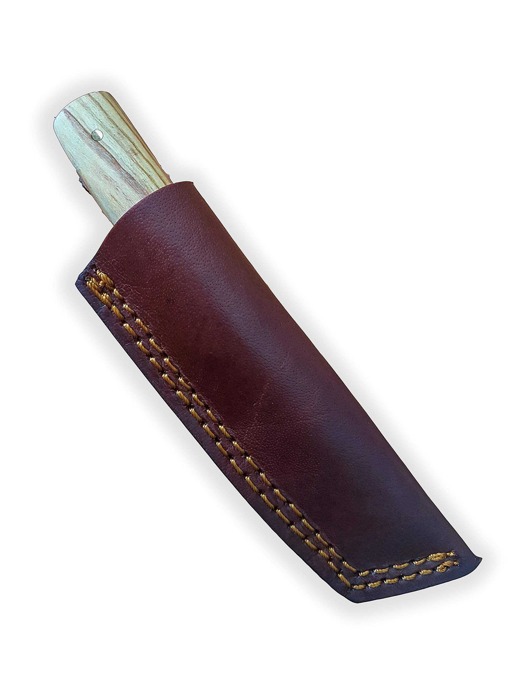 DELLINGER Mini Tanto nóż ze stali damasceńskiej, nóż ze stali damasceńskiej, nóż do użytku na świeżym powietrzu, nóż ze stali damasceńskiej, ostrze 75 mm, łącznie ze skórzaną pochwą
