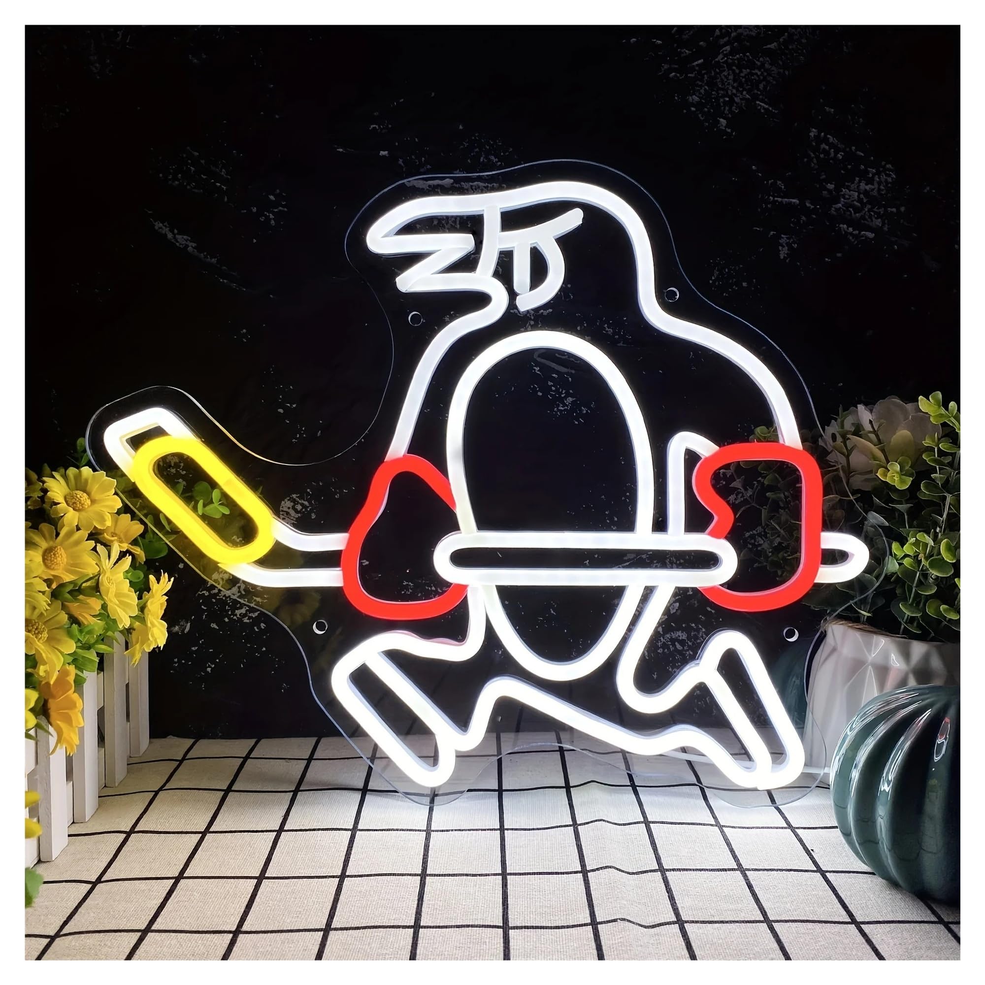 RONGCH Hanging Art Signs Ice Hockey Penguin Neon Sign Wall Art Decoration for Gameroom Bedroom Livingroom Bar Party 47x40cm