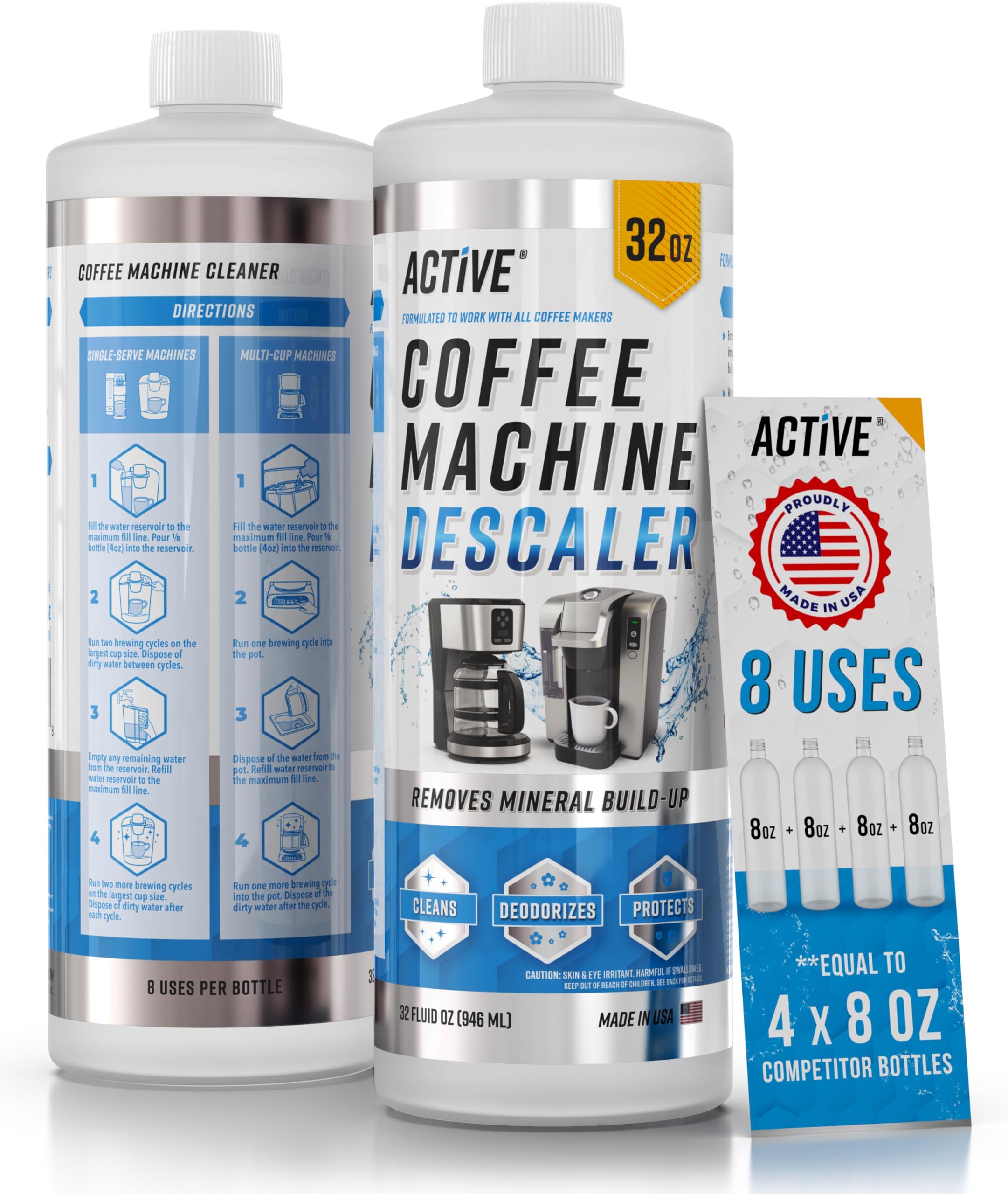 - ACTIVE Coffee Machine Descaler Descaling Solution - 32oz (8 Uses) Compatible with Keurig,Nespresso,Breville,Delonghi, Jura, Ninja - Espresso Coffee Maker Cleaner,Coffee Pot Cleaning Limescale Remover