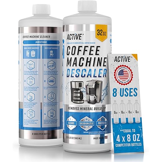 ACTIVE Coffee Machine Descaler Descaling Solution - 32oz (8 Uses) Compatible with Keurig,Nespresso,Breville,Delonghi, Jura, Ninja - Espresso Coffee Maker Cleaner,Coffee Pot Cleaning Limescale Remover