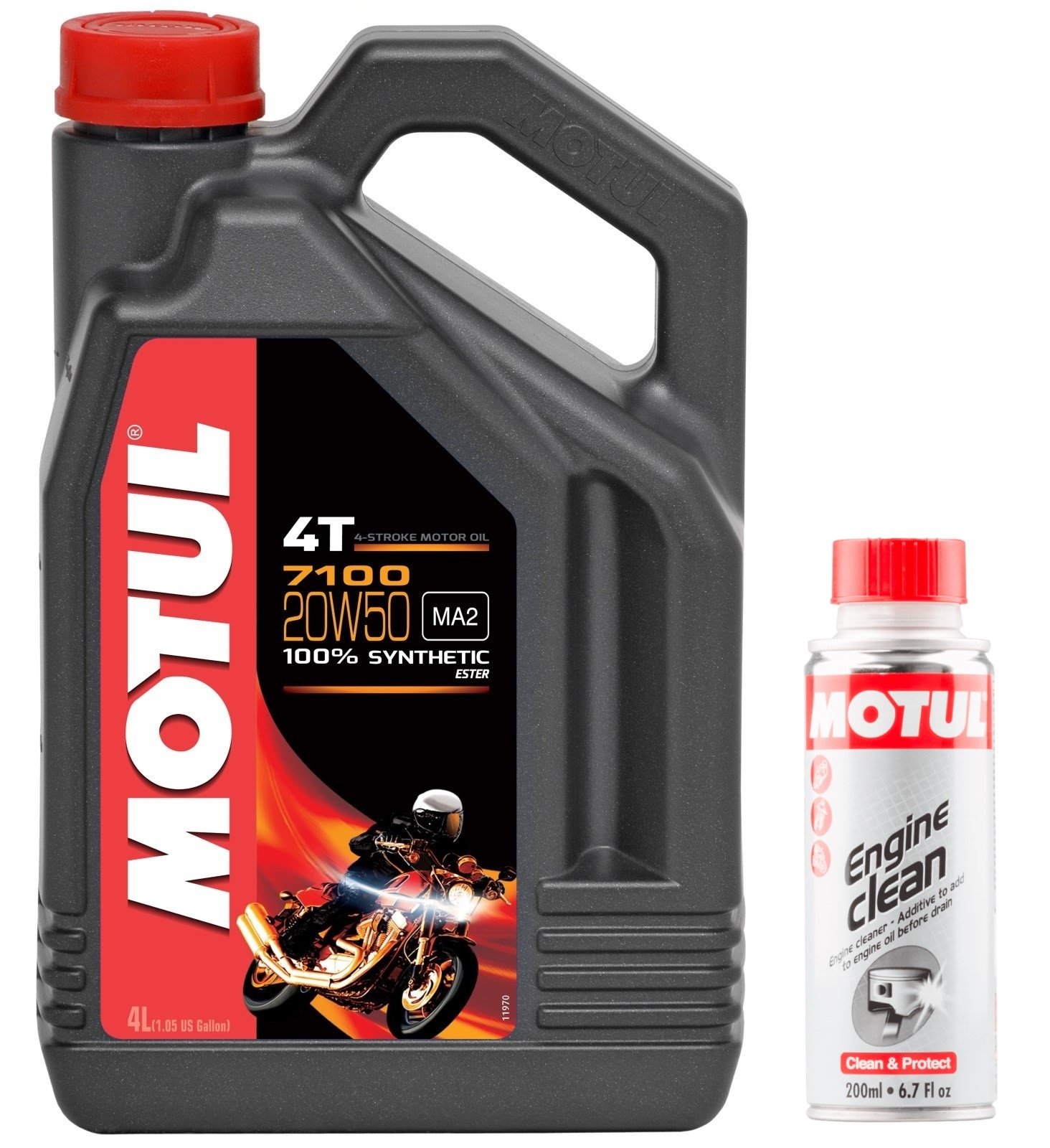 Motul Duo Aceite de Moto 7100 4T 20W-50, 4 Litros + Engine Clean 200ml