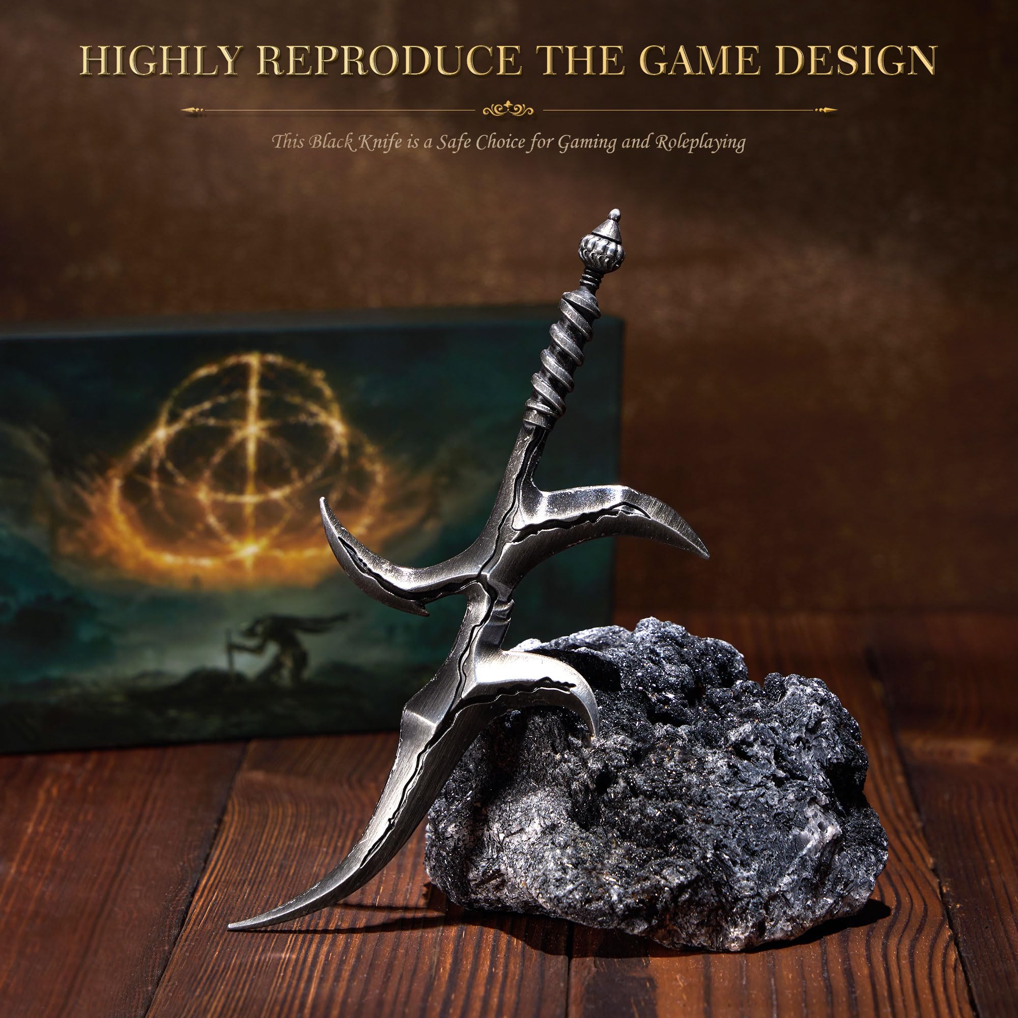 JHCPKS Elden Rings Black Blade,7.09 Inch Metal Craft Equal Scale Reduced Model, Best Choice of Collection Lovers, Exquisite Ornament for Computer Desk, Good Gift for Him/Her