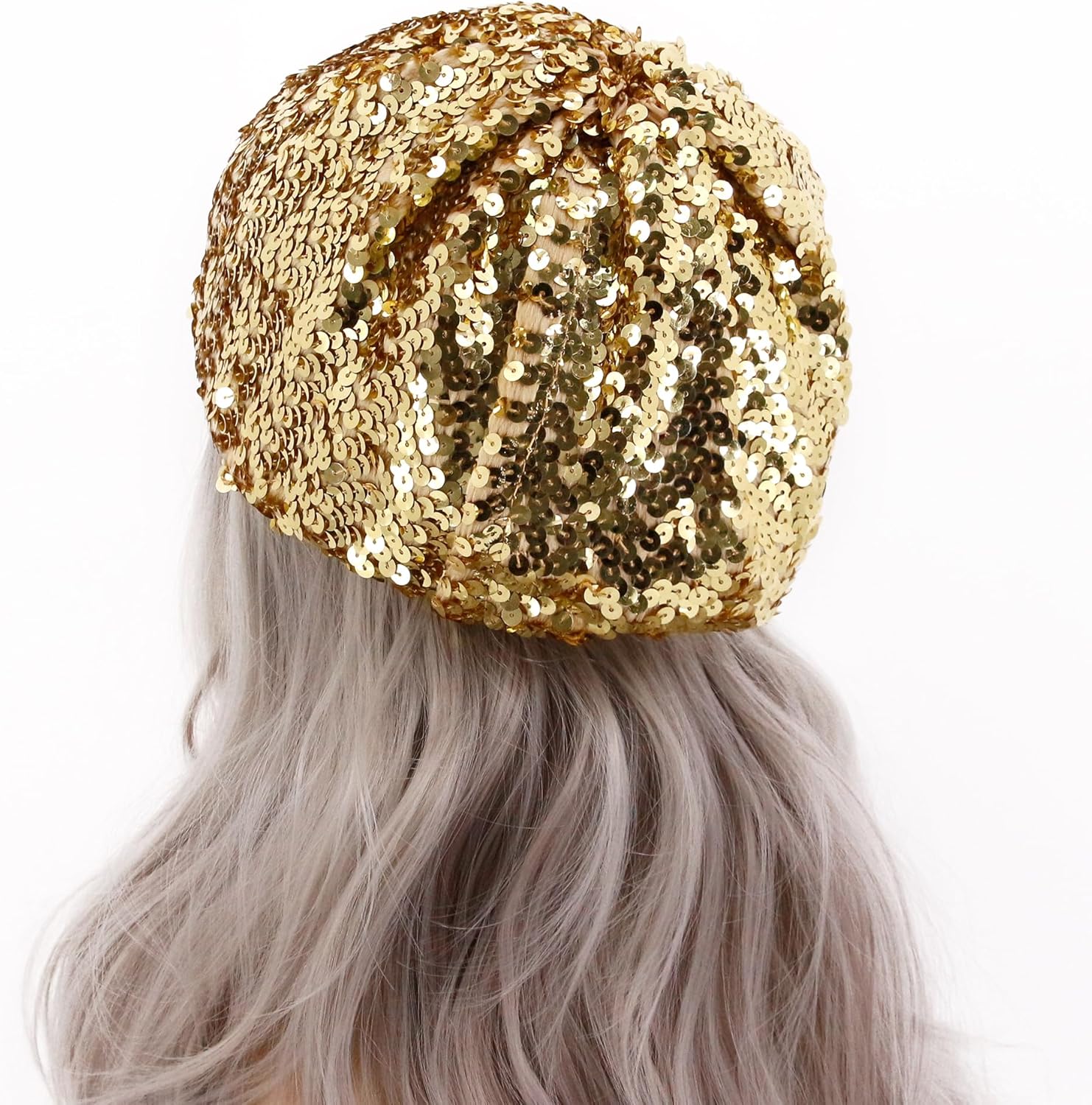 Women's Sparkle Sequin Shimmer Stretch Beanie Beret Hat Cap Bright Vintage Classic Headwear for Party Club Dance - Image 4