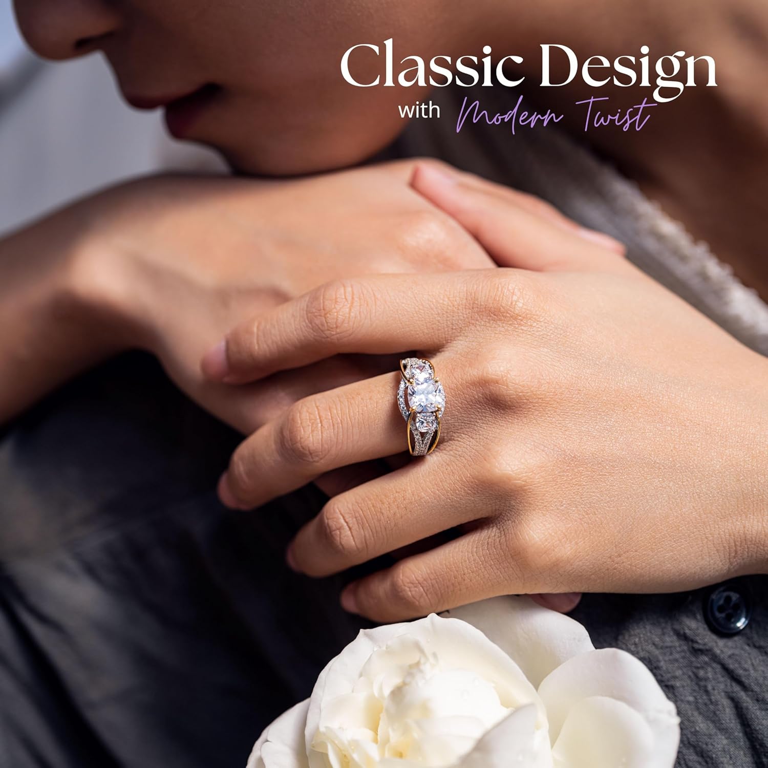 2Ct 925 Sterling Silver 3 Stone Cushion Cut CZ Ring Two tone Cubic Zirconia Engagement Ring for Women Size 5-10