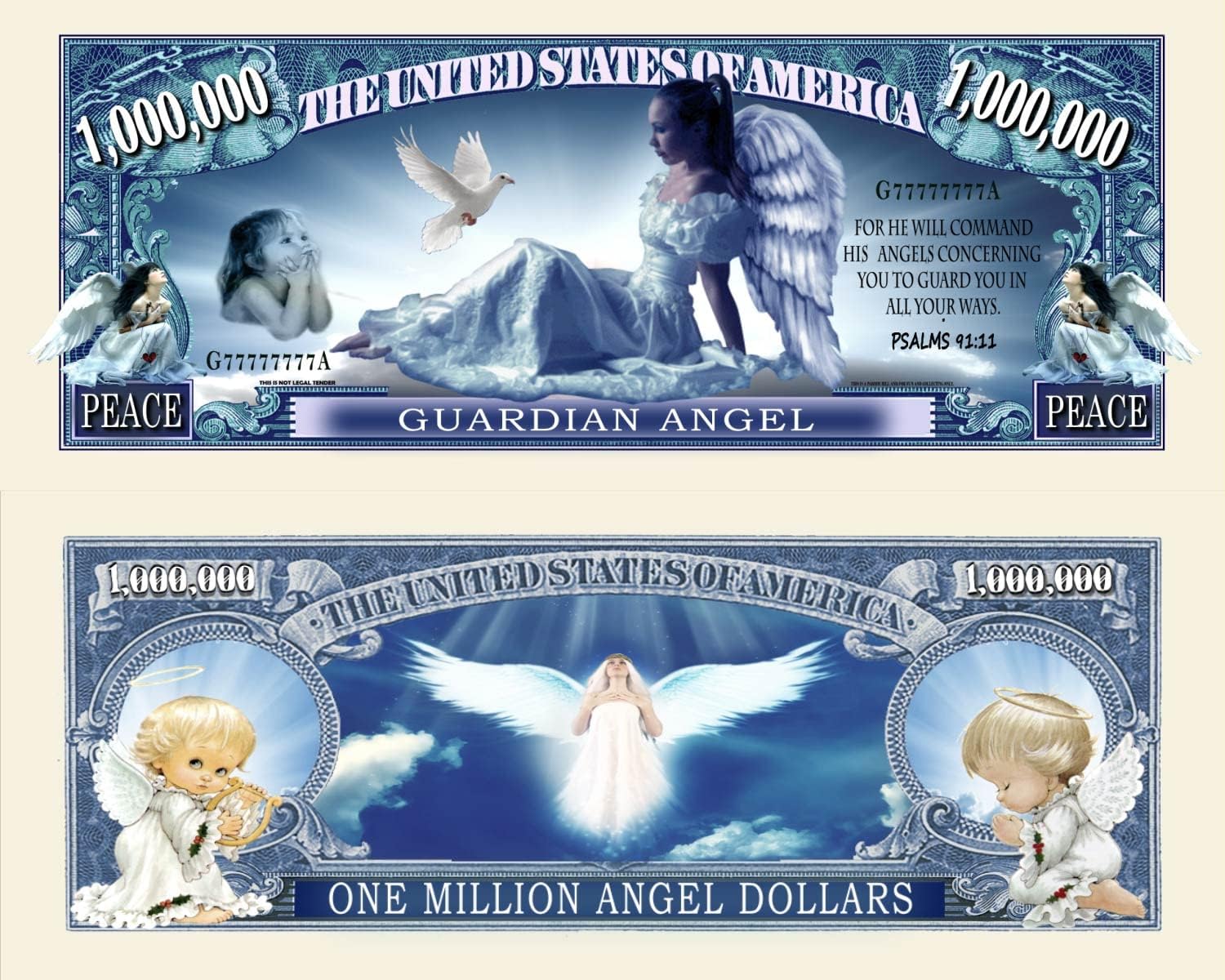 Guardian Angel Million Dollar Bill Novelty Currency – Psalms 91:11 Christian Keepsake – Religious Gift for Church, Youth Groups Encouragement – Authentic Collectible with Semi-Rigid Protective Sleeve