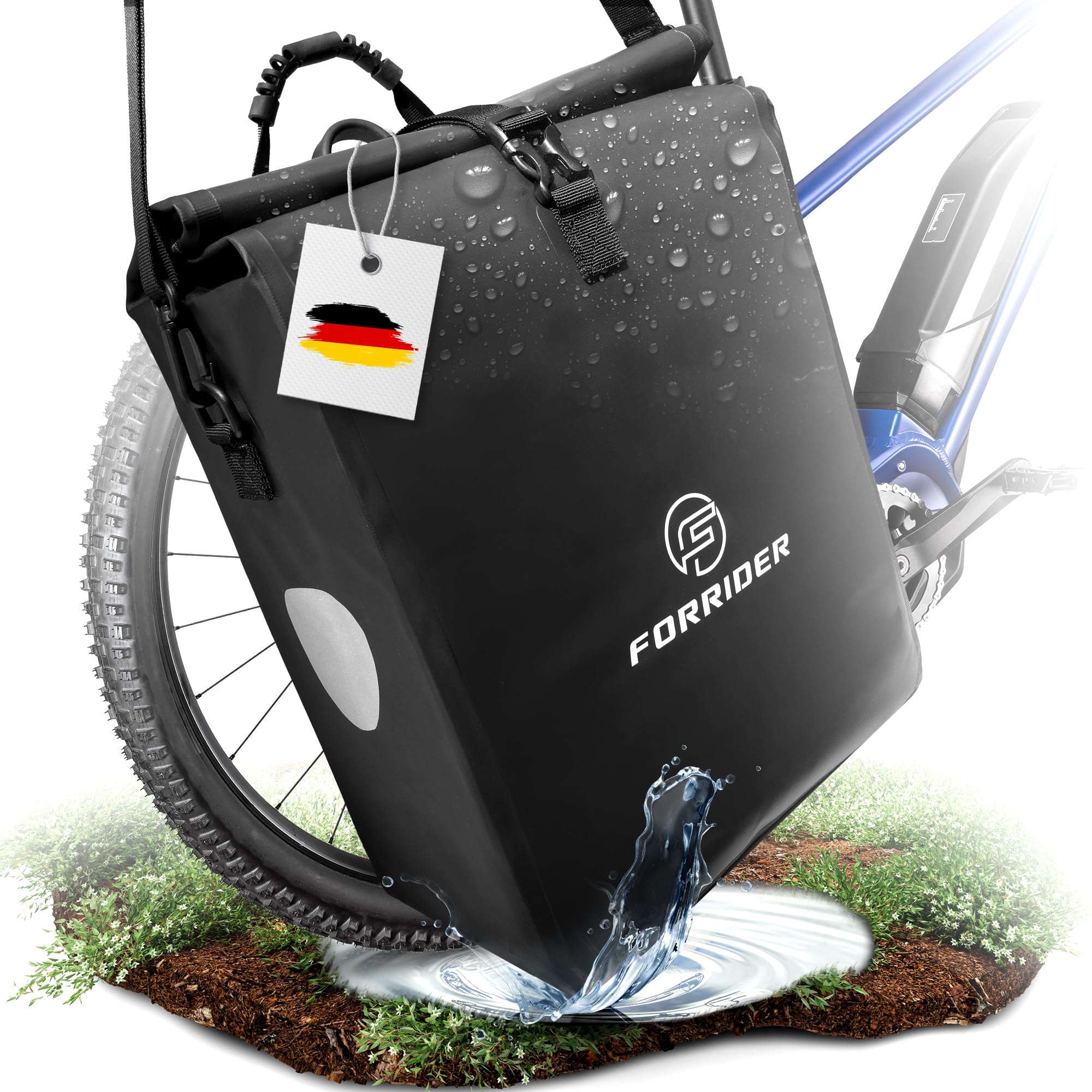 Forrider Fahrradtasche Wasserdicht für Gepäckträger [22L] mit Schultergurt & Reflektoren | Fahrrad Gepäckträgertasche | E-Bike & Fahrrad Tasche Fahrradtaschen Gepäckträger Tasche hinten