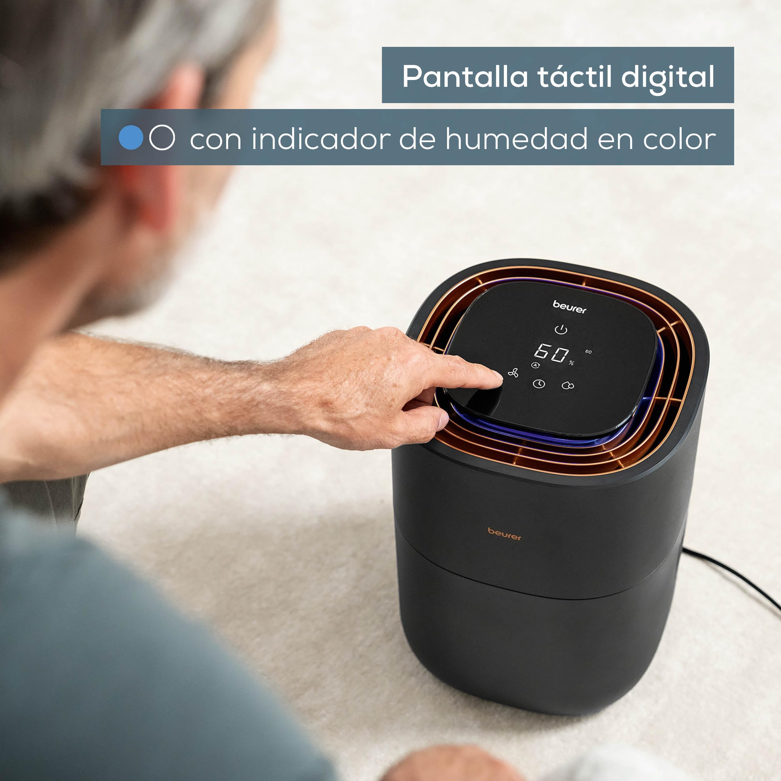 Beurer LB 300 Plus Humidificador con eficiencia energética y tecnología de evaporación en frío, indicador de humedad en color, función de secado higiénico del filtro, para habitaciones de hasta 45 m²