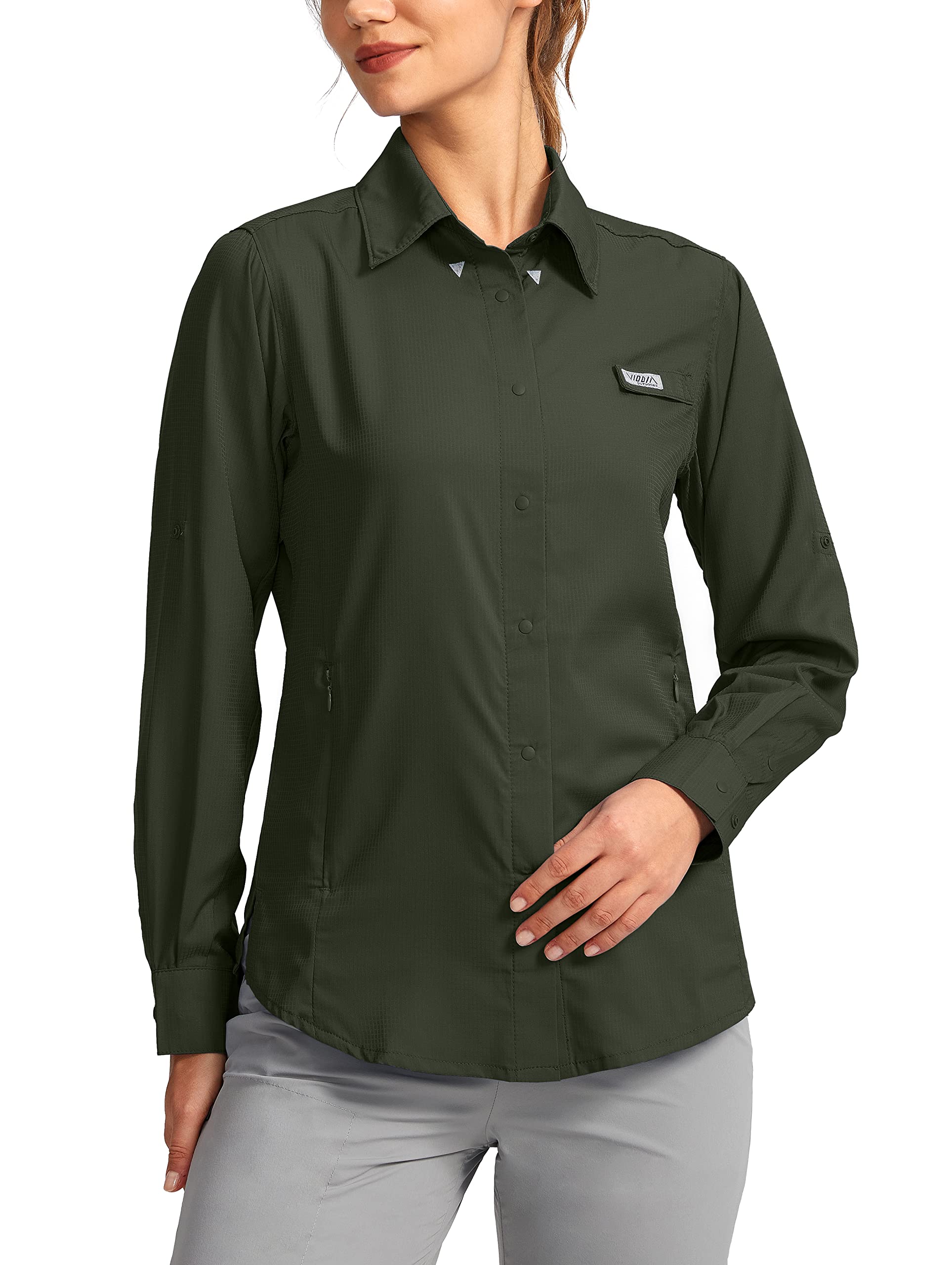 Womens Sun Protection Fishing Shirt with Zipper Pockets Lightweight SPF Long Sleeve Shirts for Hiking Safari