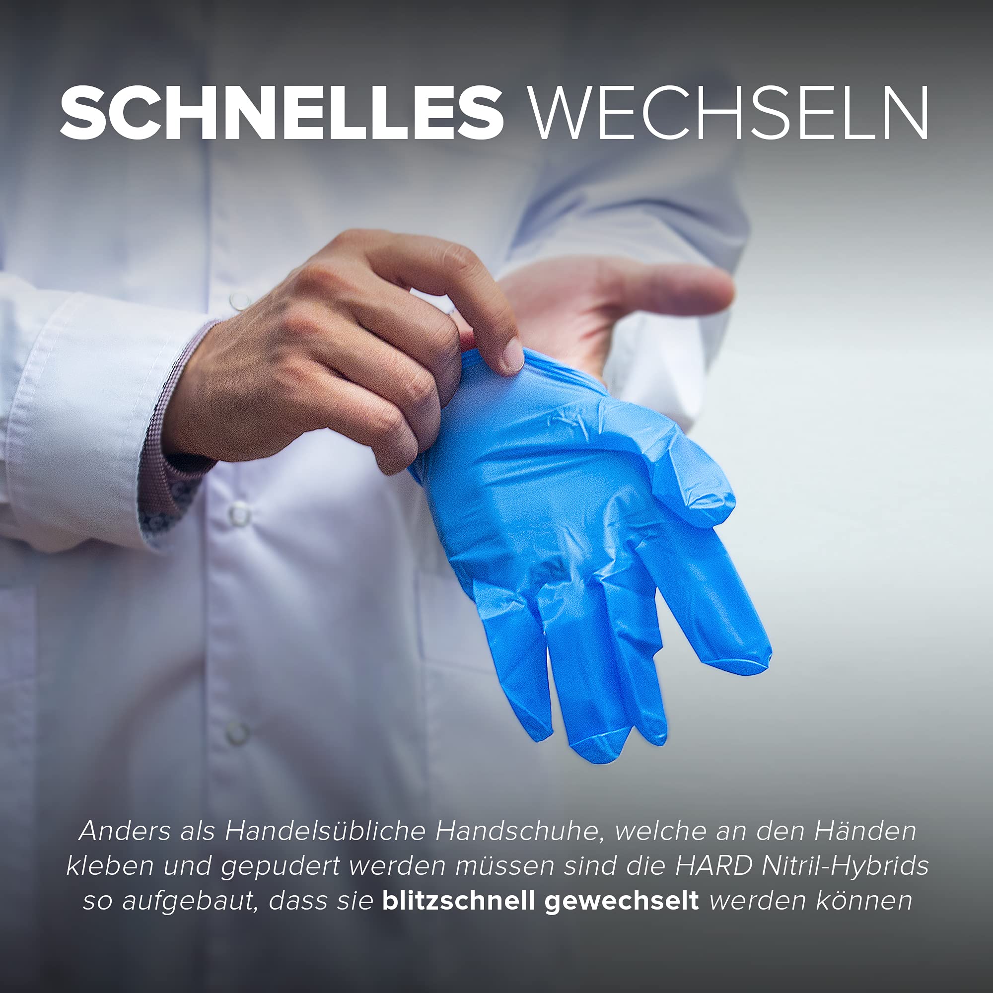 HARD Einweg-Handschuhe Nitril-Hybrid Größe L, Puderfrei, Latexfrei, Einmalhandschuhe Untersuchungshandschuhe 1000 Stück - Blau