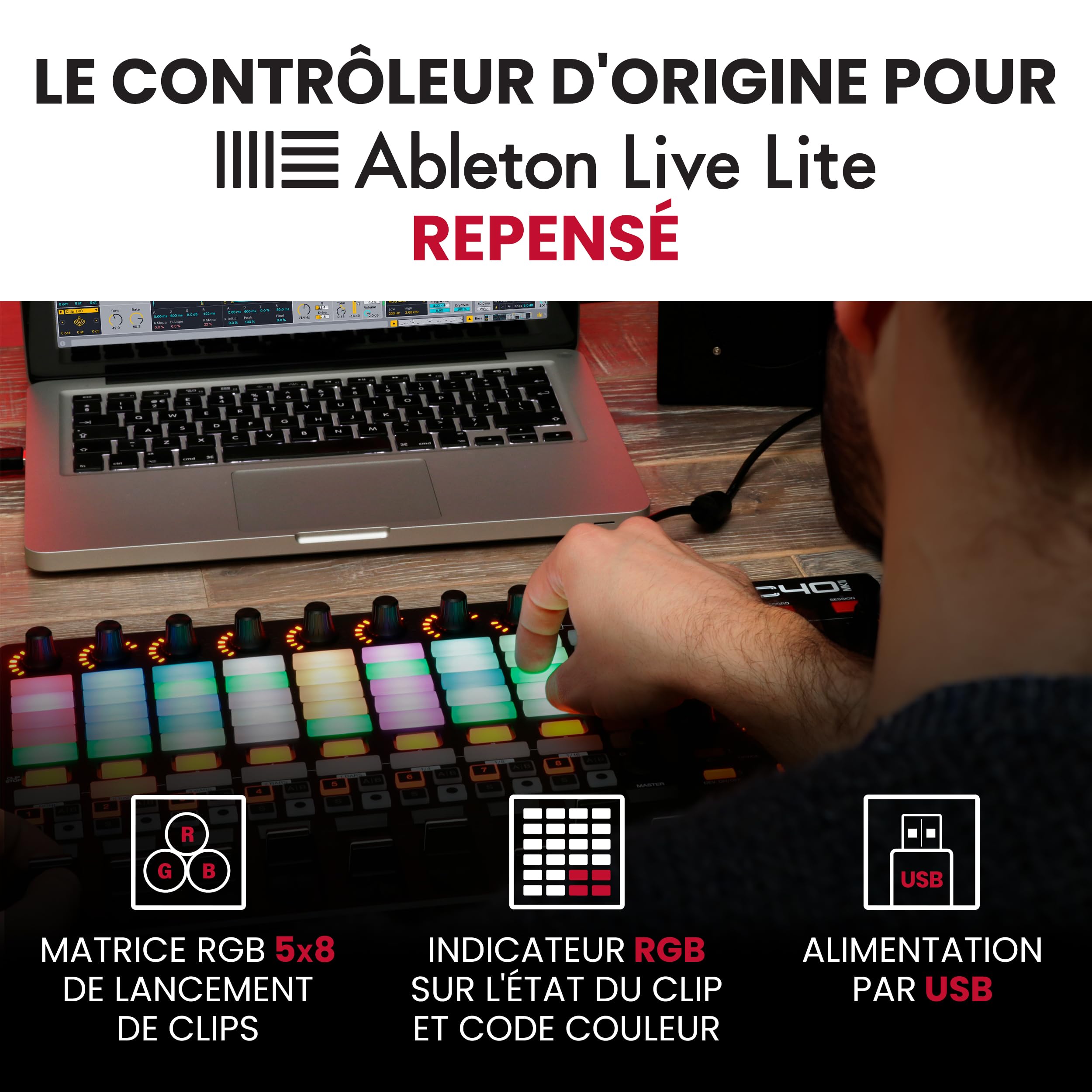 Akai Professional APC40 MKII - Contrôleur MIDI USB pour une intégration avec Ableton Live Lite, avec Matrice de lancement de clips 5x8, Molettes et Faders, et Logiciels Professionnels inclus