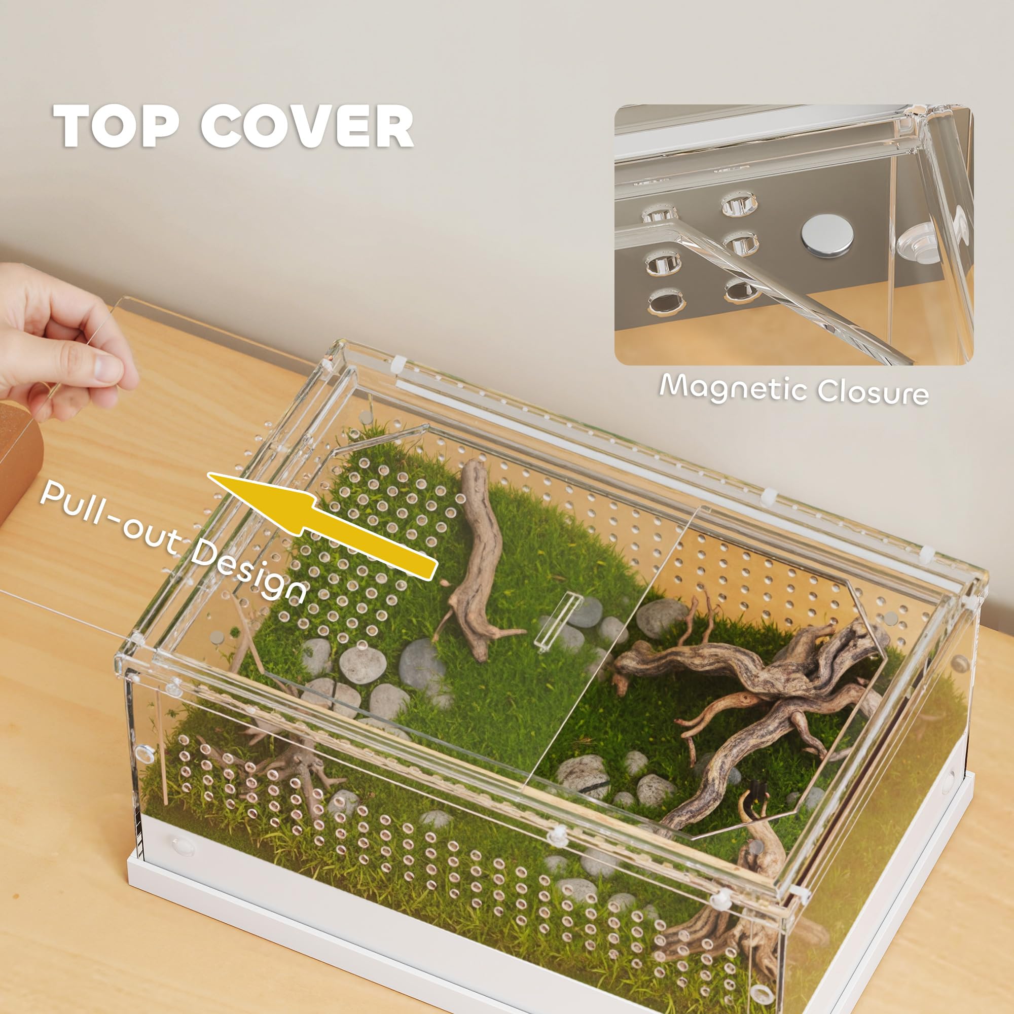 PawHut Terrario para reptiles, vivero de 30 x 20 x 15 cm con puerta corrediza superior, caja de cría de tanque de reptiles acrílico de 360° con rejillas de ventilación, para serpientes, ranas, arañas