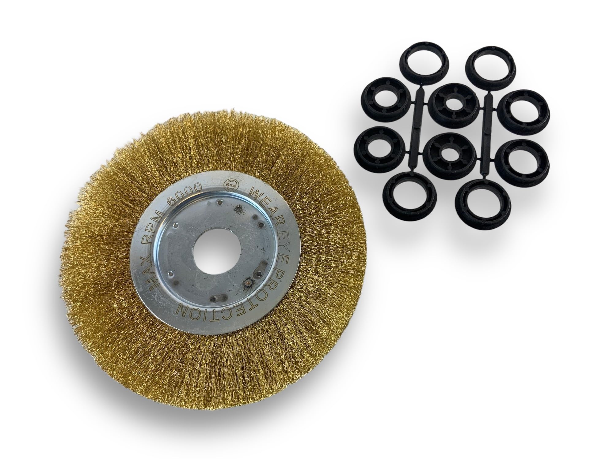 Brosse circulaire LAITON | Ø 200 mm | Epaisseur 1 rang | Fil souple 0.20 mm ondulé | Alésage 32 mm + réducteur bague 25/22/20/16/12 mm | Touret meuleuse affûteuse ponceuse | Kibros 218201LV