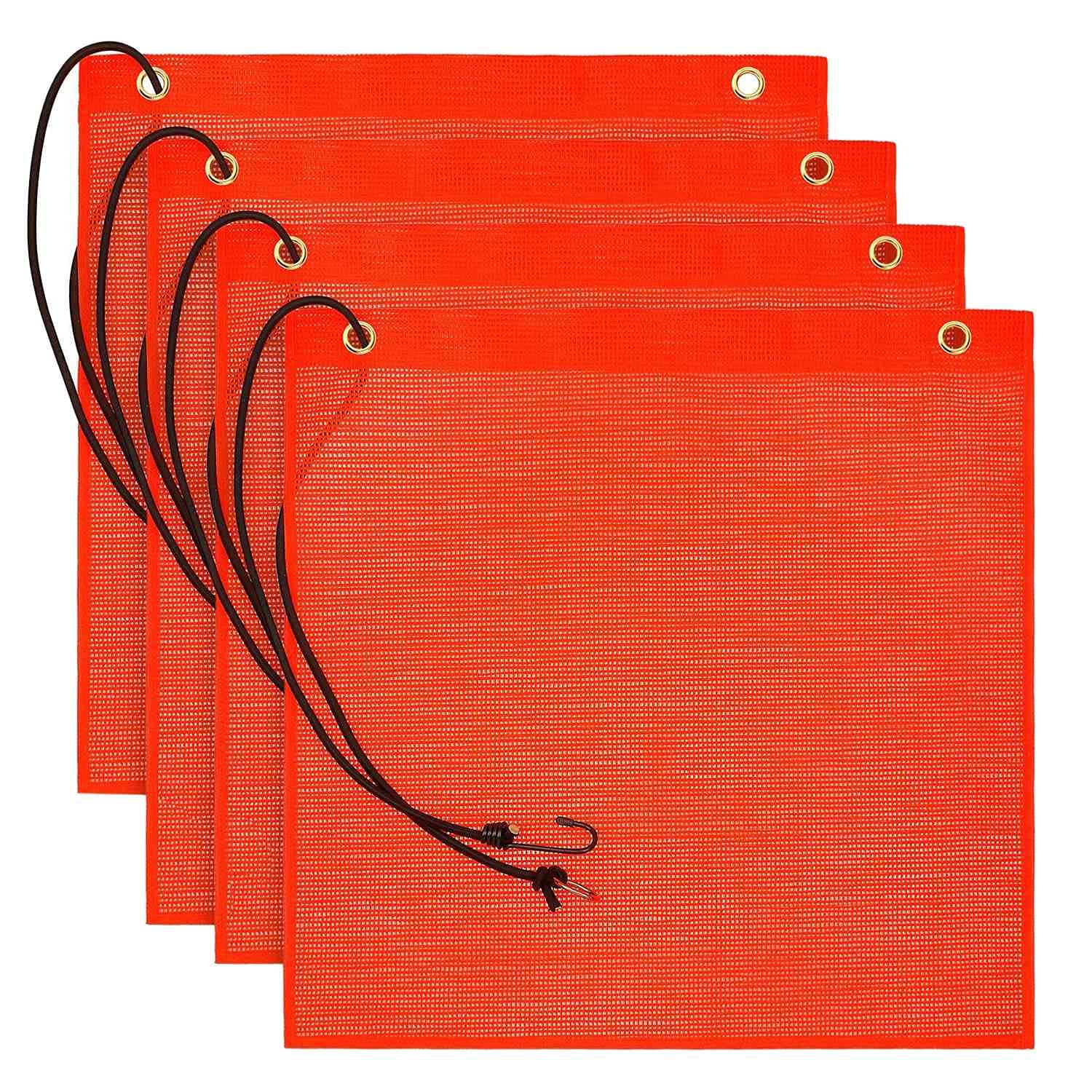 4x Sicherheitsflaggen Orange, 45x45 Cm – Mit Bungeeseil & Ösen – Wetterfest & Gut Sichtbar