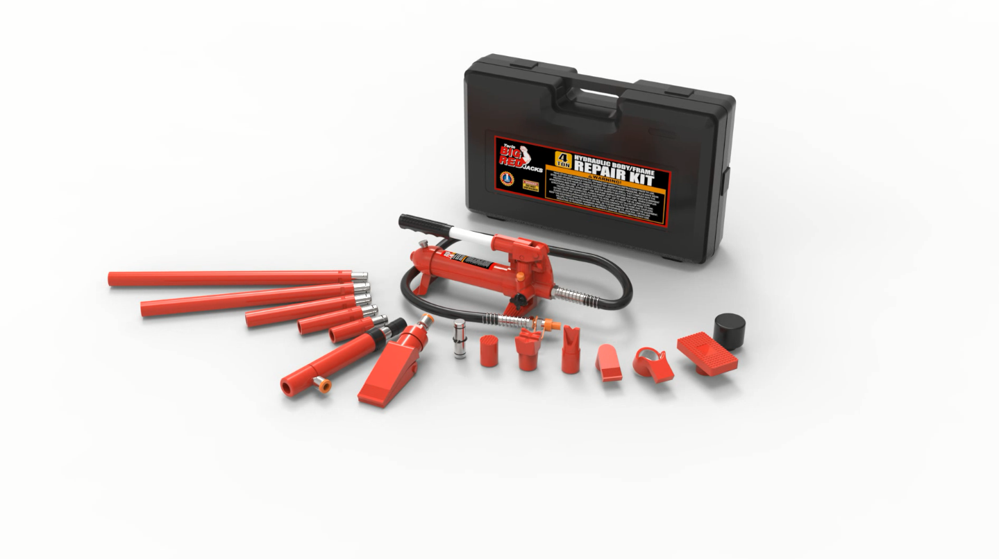 Amazon.com: BIG RED 4 Ton Porta Power Kit, 17-Pcs Hydraulic Ram