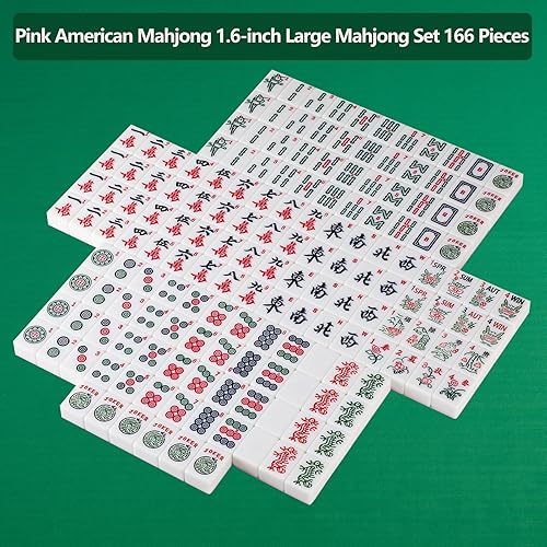 Miniatura 2 de YANMEIYA American Mahjong - Juego de 166 azulejos de mahjong rosa de primera calidad, juego grande de mahjong de 1.6 pulgadas