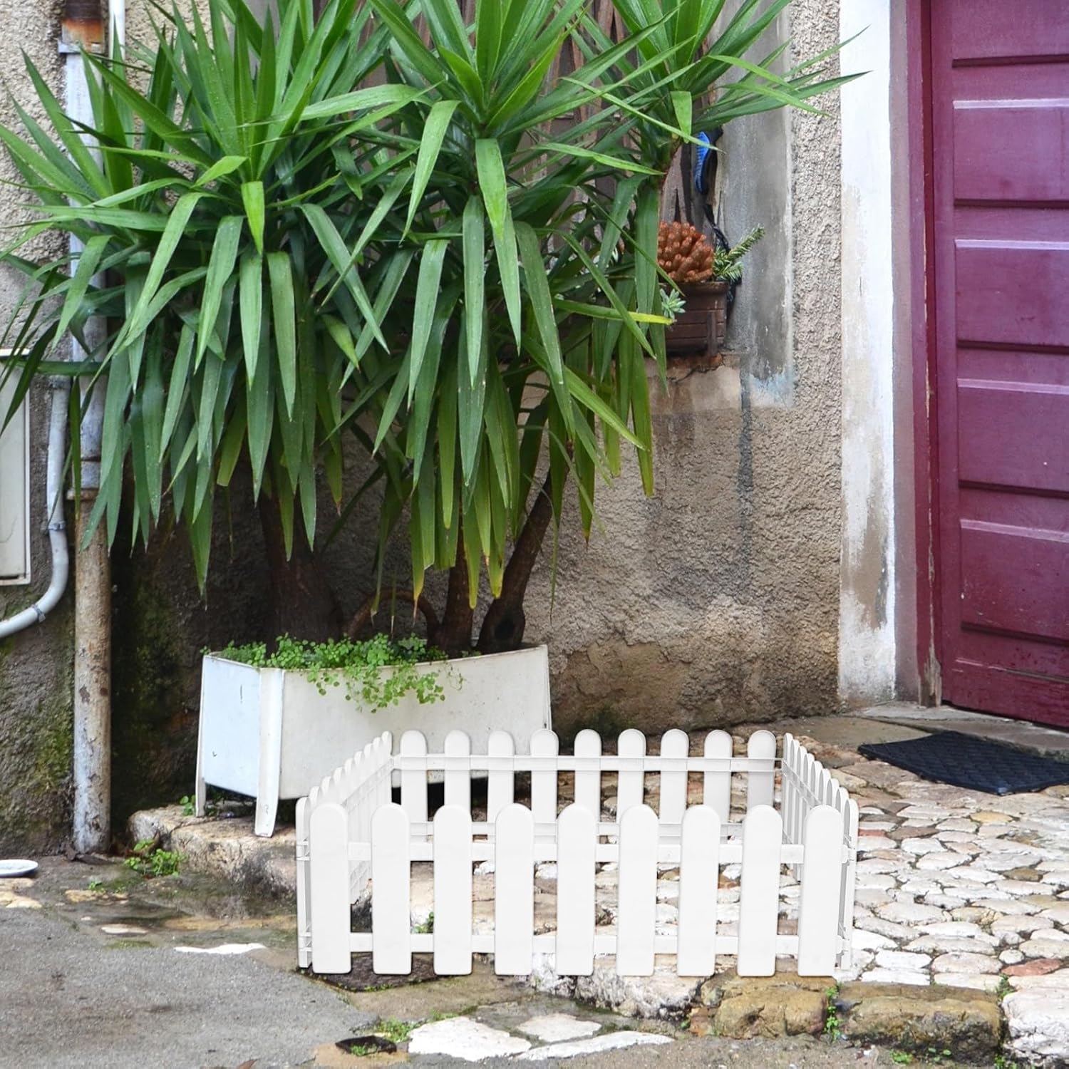 besportble 8pcs garden fence mini garden decorative fence panels mini picket fence decor christmas villa fence wood scoops for rail fence garden lawn edging outdoor plastic white 50x16cm white