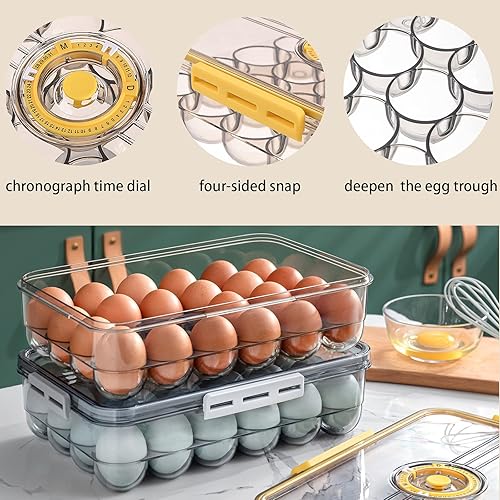 Miniatura 7 de Recipiente para huevos, huevera con tapa y hebilla especial, apilables, caja organizadora para el refrigerador de plástico PET, bandeja para 18