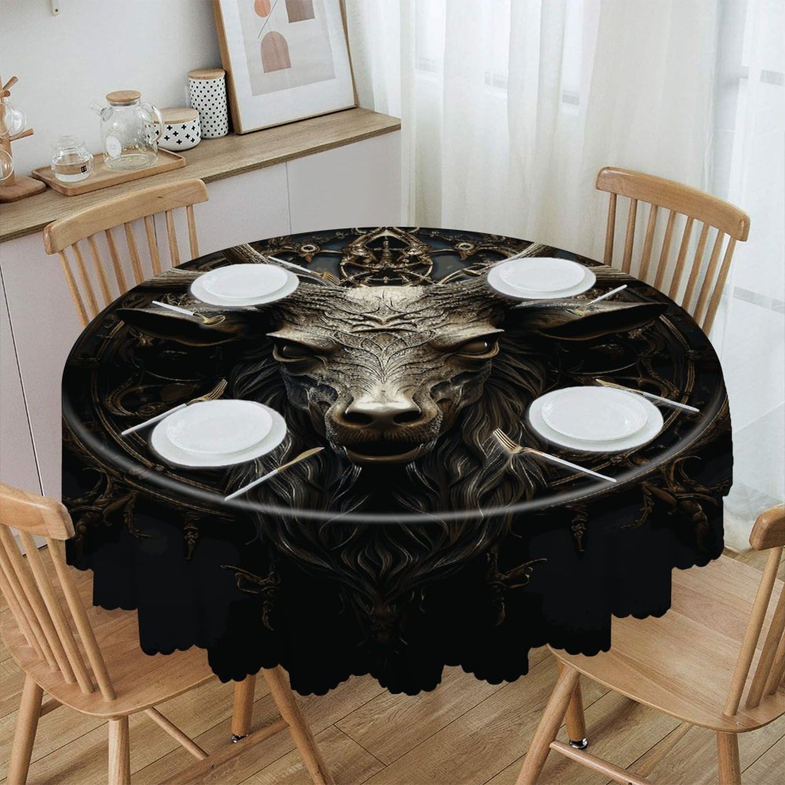 VstaDank Antlers Round Tablecloth 60 Inch Easy to Clean Circle Table Cover Thick Decorative Round Polyester Table Cloth for Dining Kitchen Party Farmhouse Outdoor