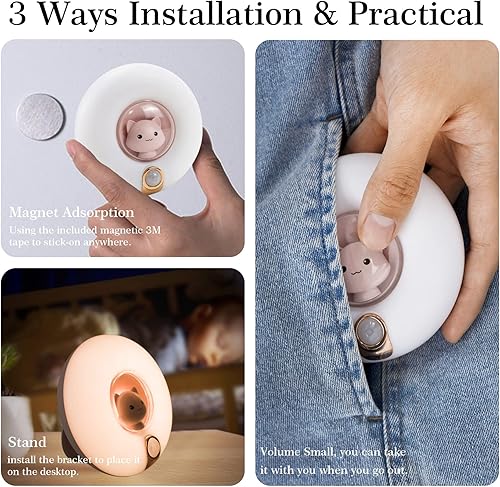 Miniatura 4 de Luz nocturna de gato rosa, luz con sensor de movimiento, luz nocturna magnética recargable inalámbrica para niños, lámpara de gato de brillo