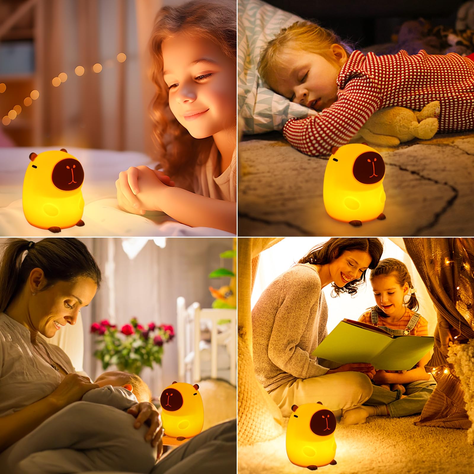 Capybara noche luz linda suave silicona niños habitación noche luz regulable animales noche luz con temporizador y grifo control, regalo de Navidad