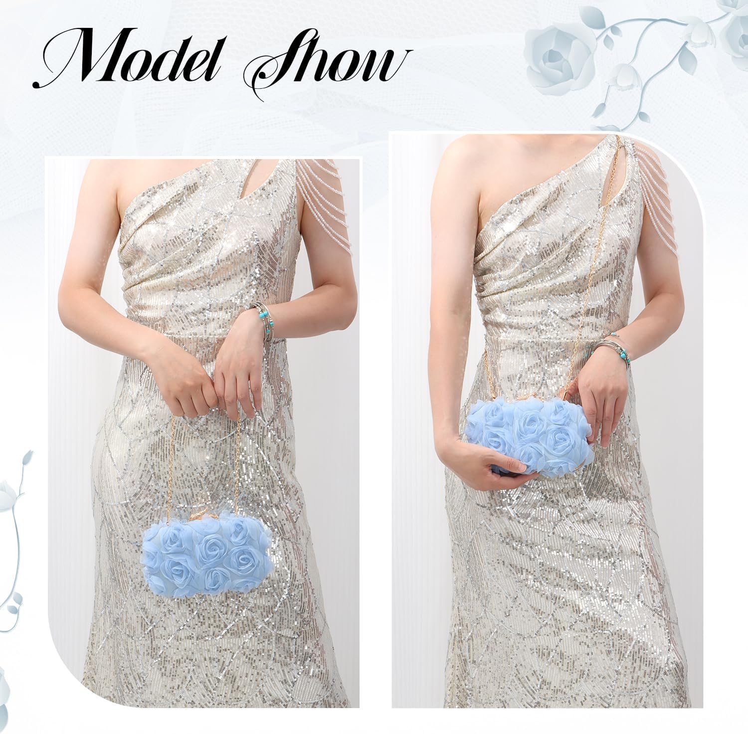 Freie Liebe Women's Lace Floral Clutch Purses Formal Flower Evening Handbags with Chain for Wedding, Prom, Party