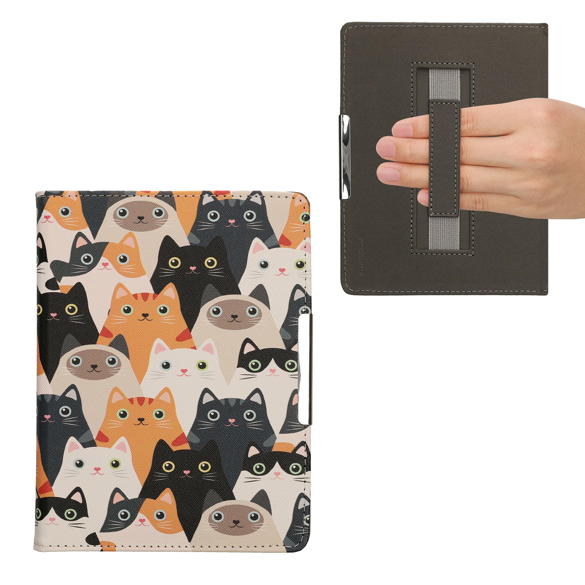 kwmobile Étui Compatible avec Kobo Aura H2O Edition 2 Coque - Étui à Rabat magnétique Tablette eReader Similicuir avec Sangle - Orange-Noir-Blanc