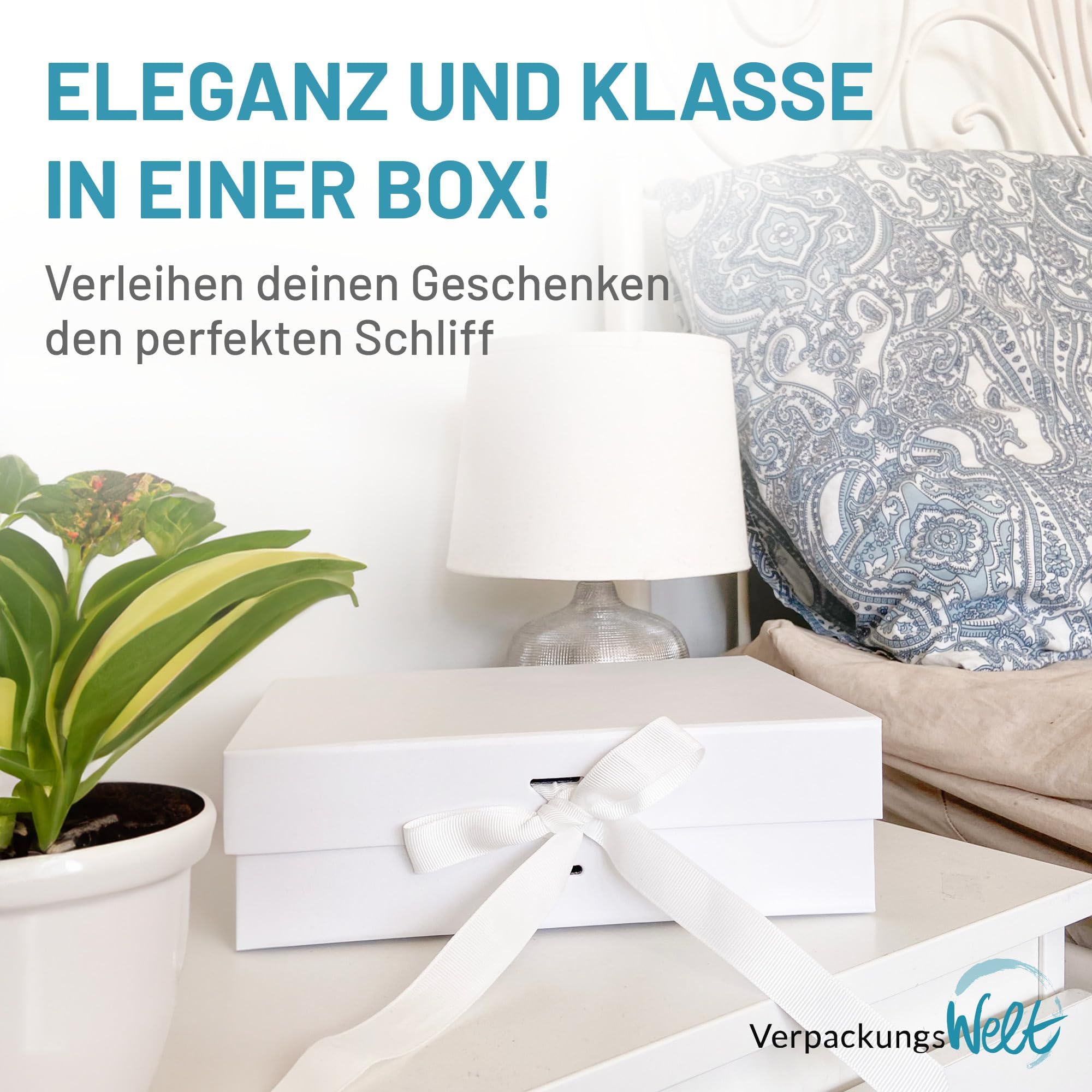 Geschenk-Box mit Deckel | 31 x 22 x 15 cm (10er Pack) | Geschenk-Karton mit Magnet-Verschluss & edler Schleife | Perfekt für Geburtstag, Hochzeit, Geburt | Geschenk-Verpackung Weiß