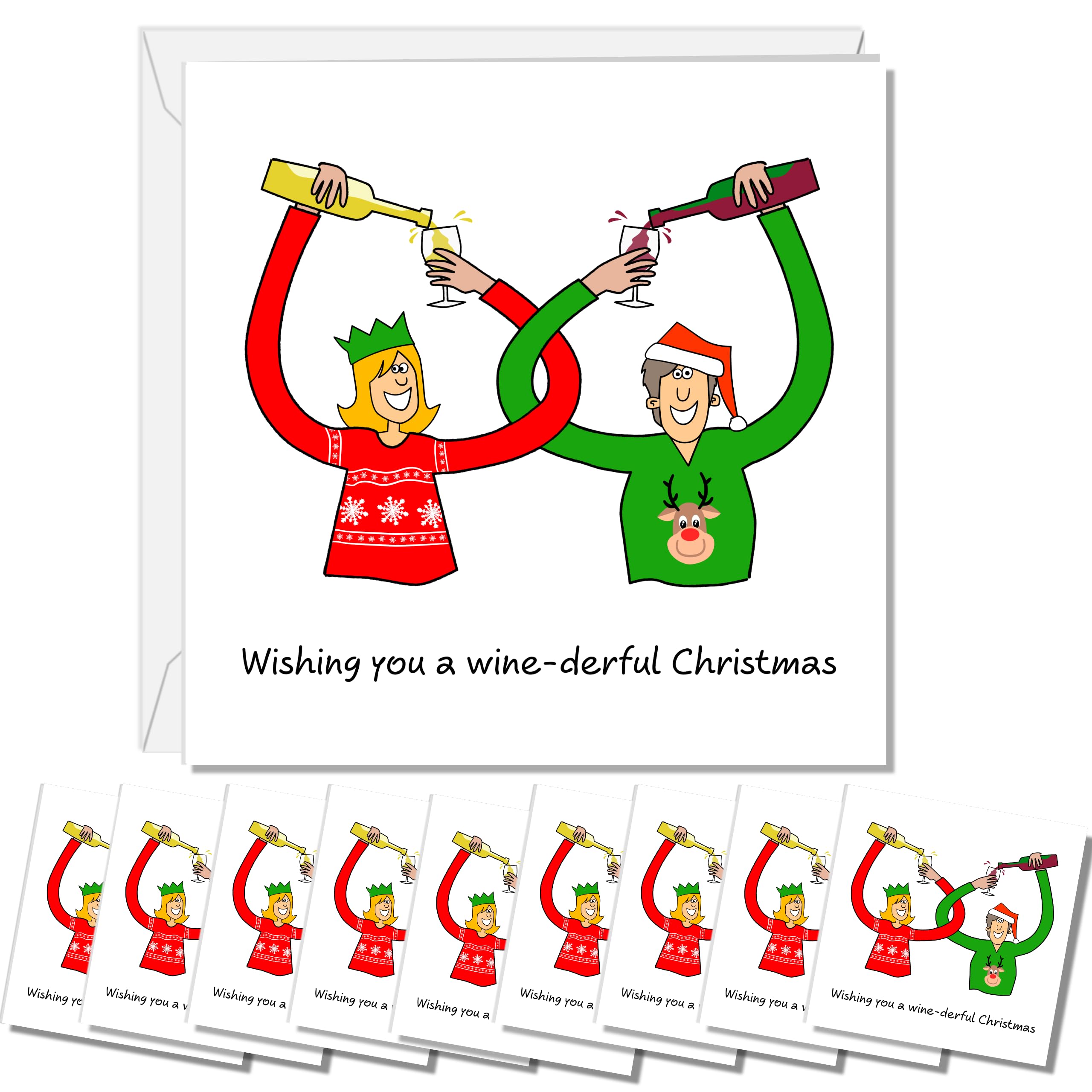 10 x Funny Wine Christmas Cards - 10 Card Multipack of Christmas Cards for Wine Drinking Friends or Family - Funny Xmas Cards 2025 Handmade by SWIZZOO