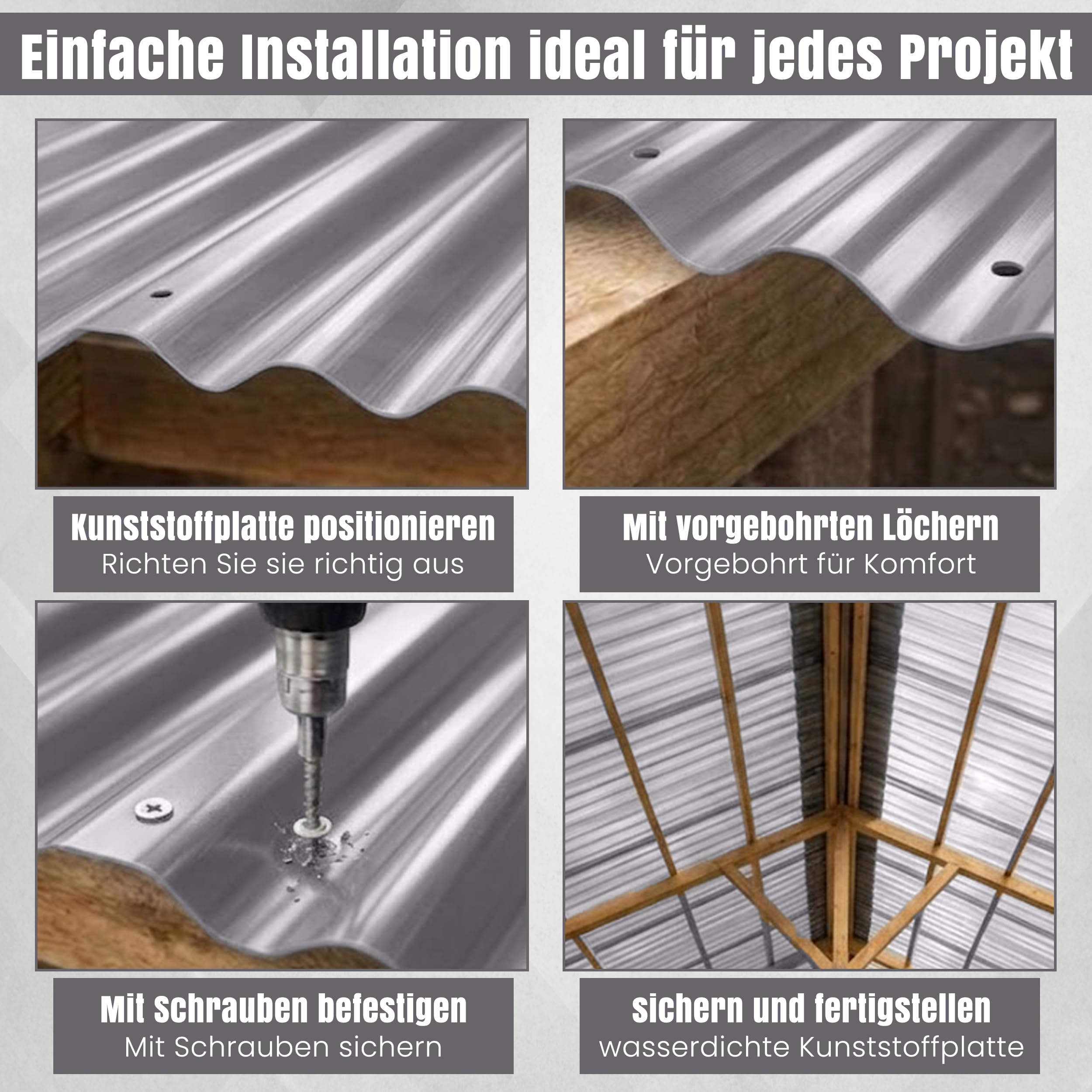 LP Projekt Kunststoffplatten 5er-Set - Robuste, leicht & langlebig Trapez Grau Wellplatten Dach 90x200 cm | UV beständig & Wetterfeste Platten für außen & Gewächshaus
