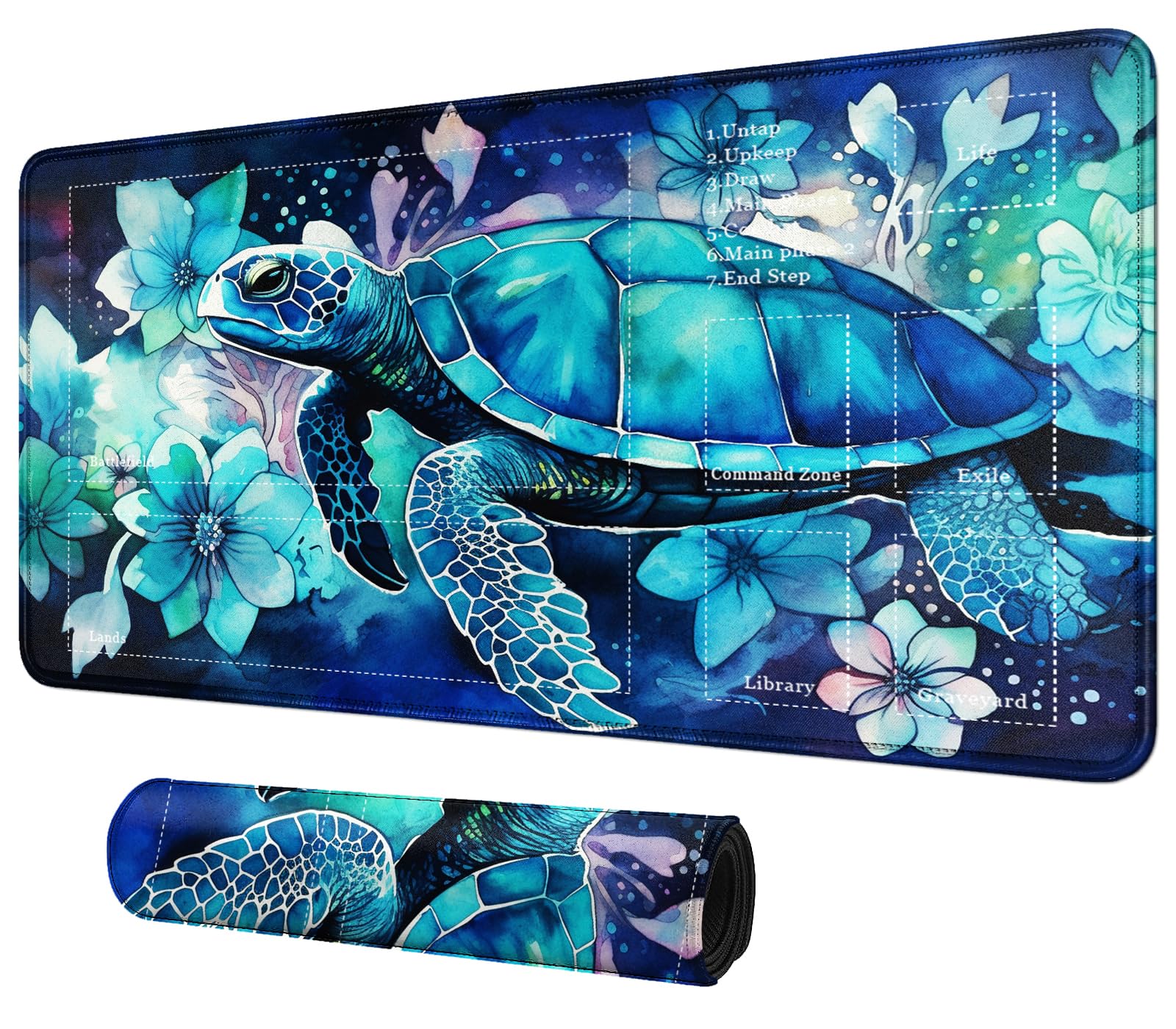Card Mat for MTG &amp; TCG Playmat,Watercolor Turtle